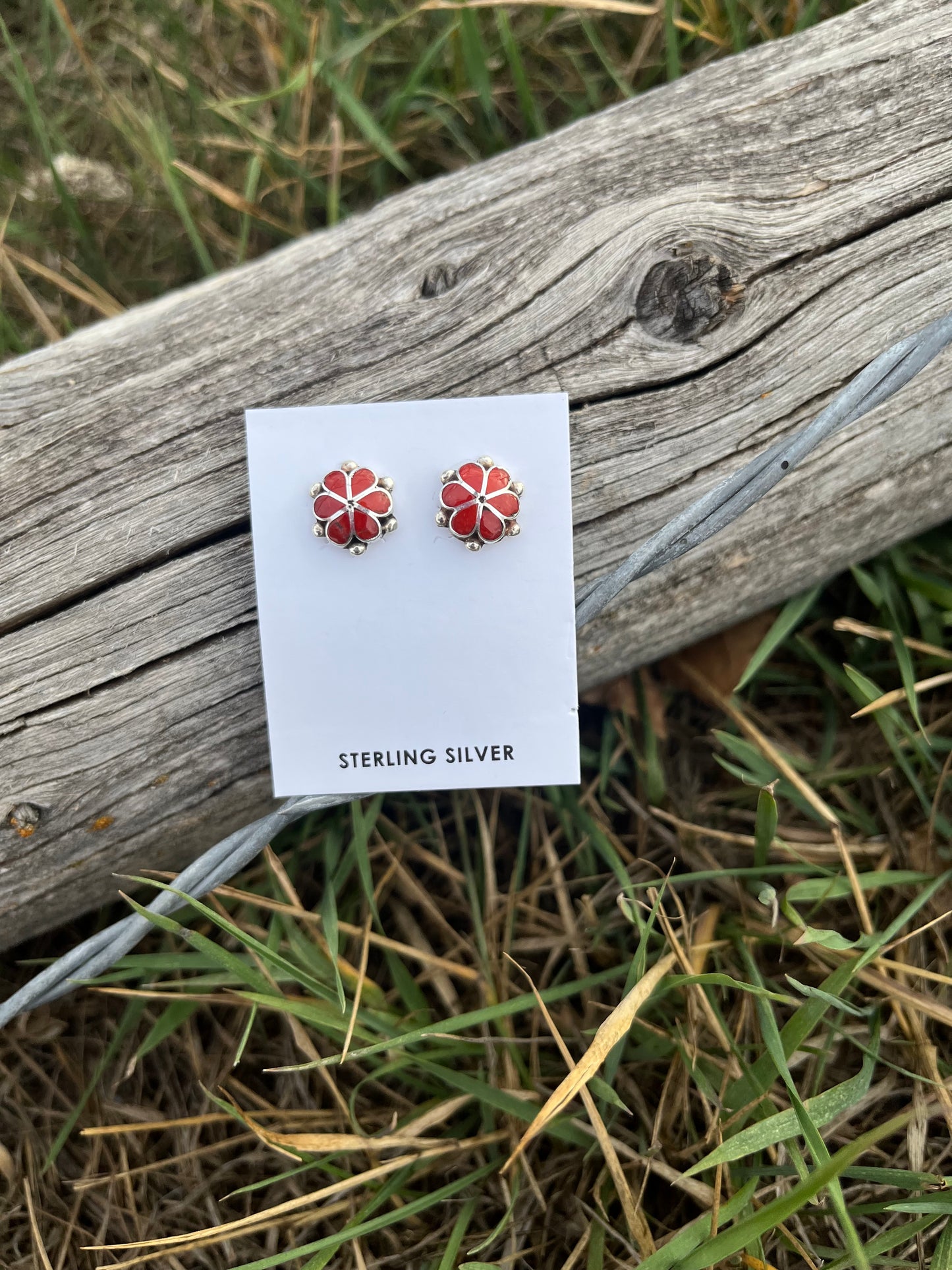 Zuni Made Coral Flower Earrings