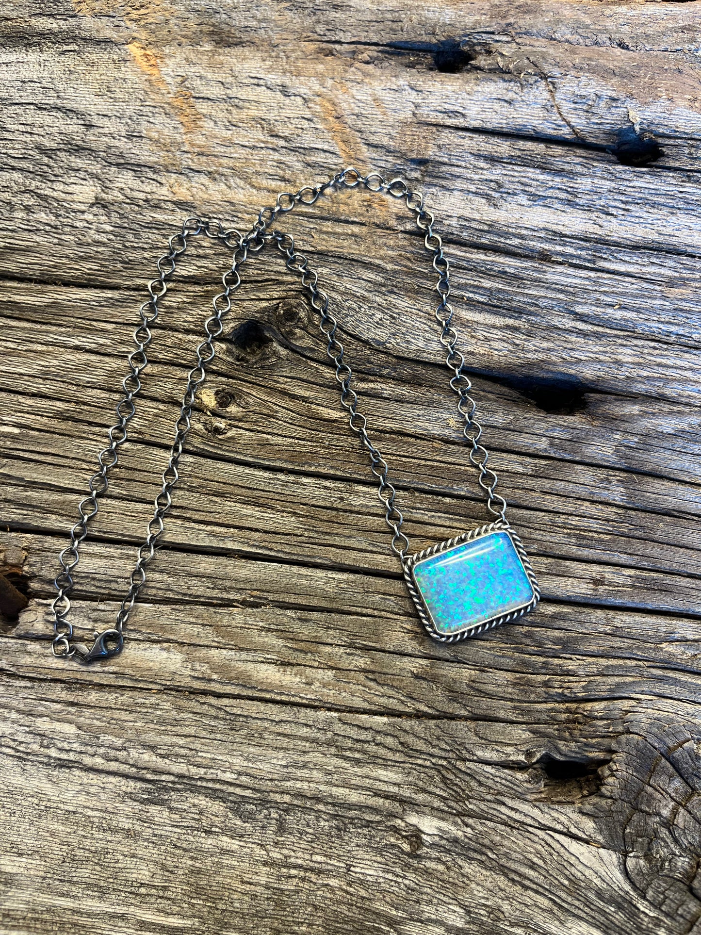 Light Blue Opal Chain Necklace