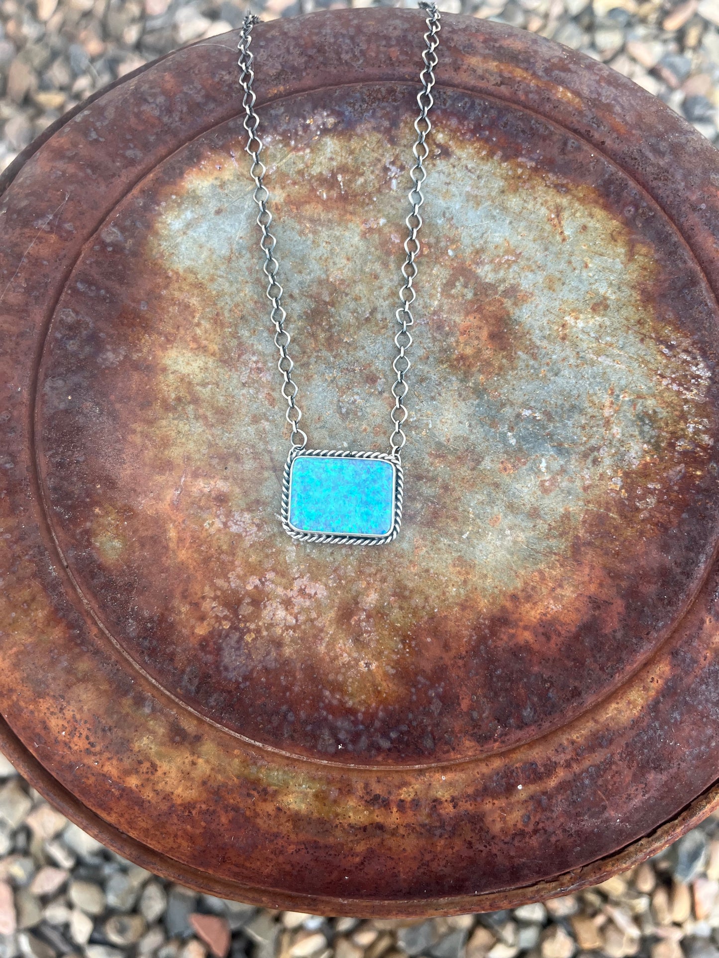 Light Blue Opal Chain Necklace