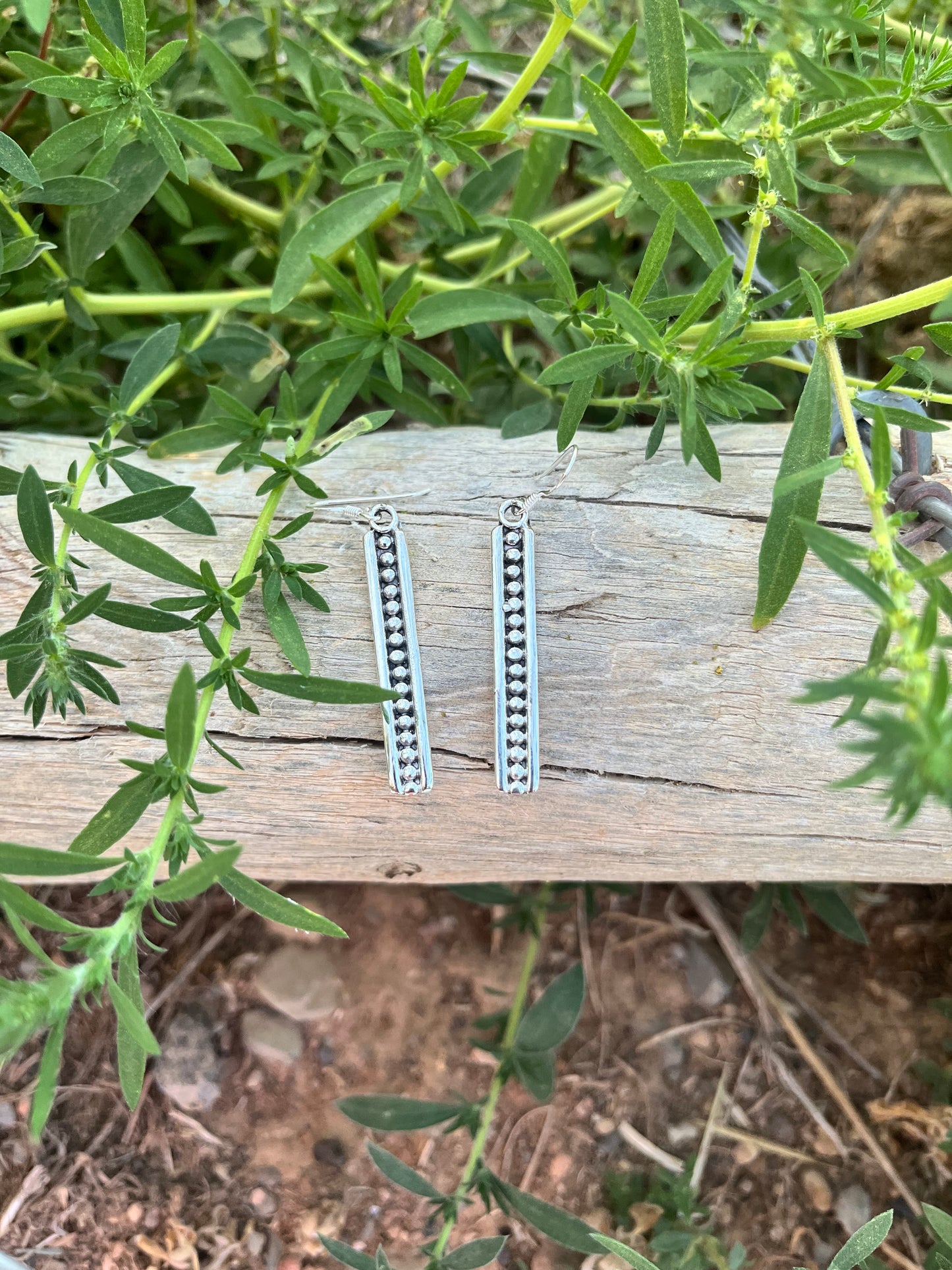 Sterling Dot Bar Dangle Earrings
