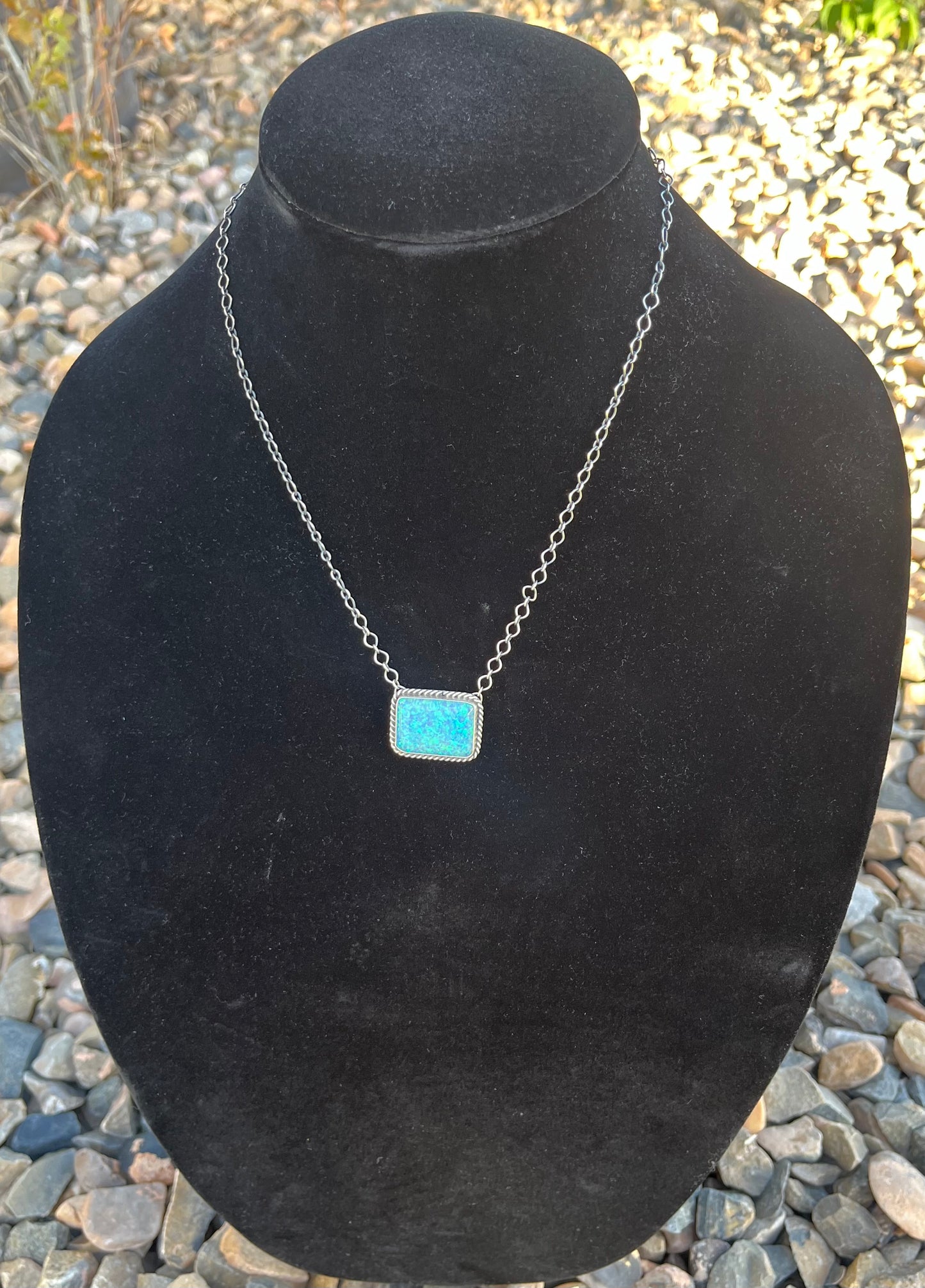 Light Blue Opal Chain Necklace