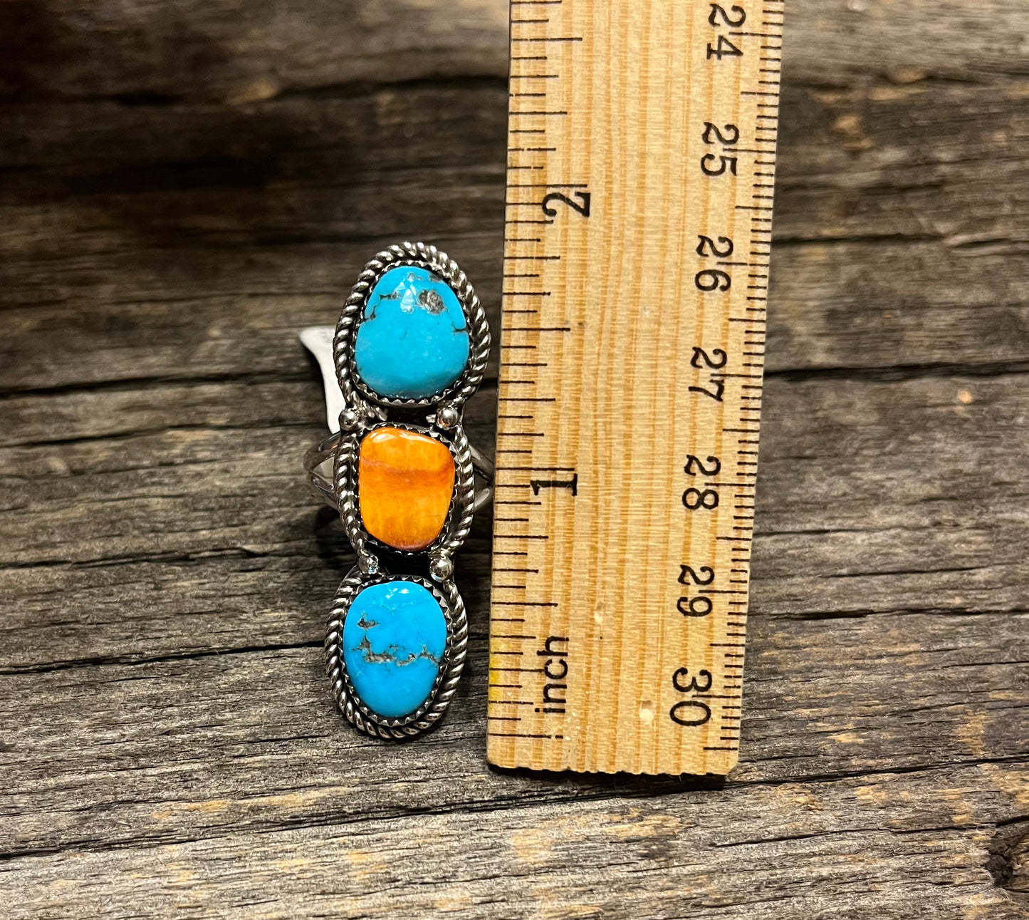 Turquoise and Spiny 3 Stone Ring