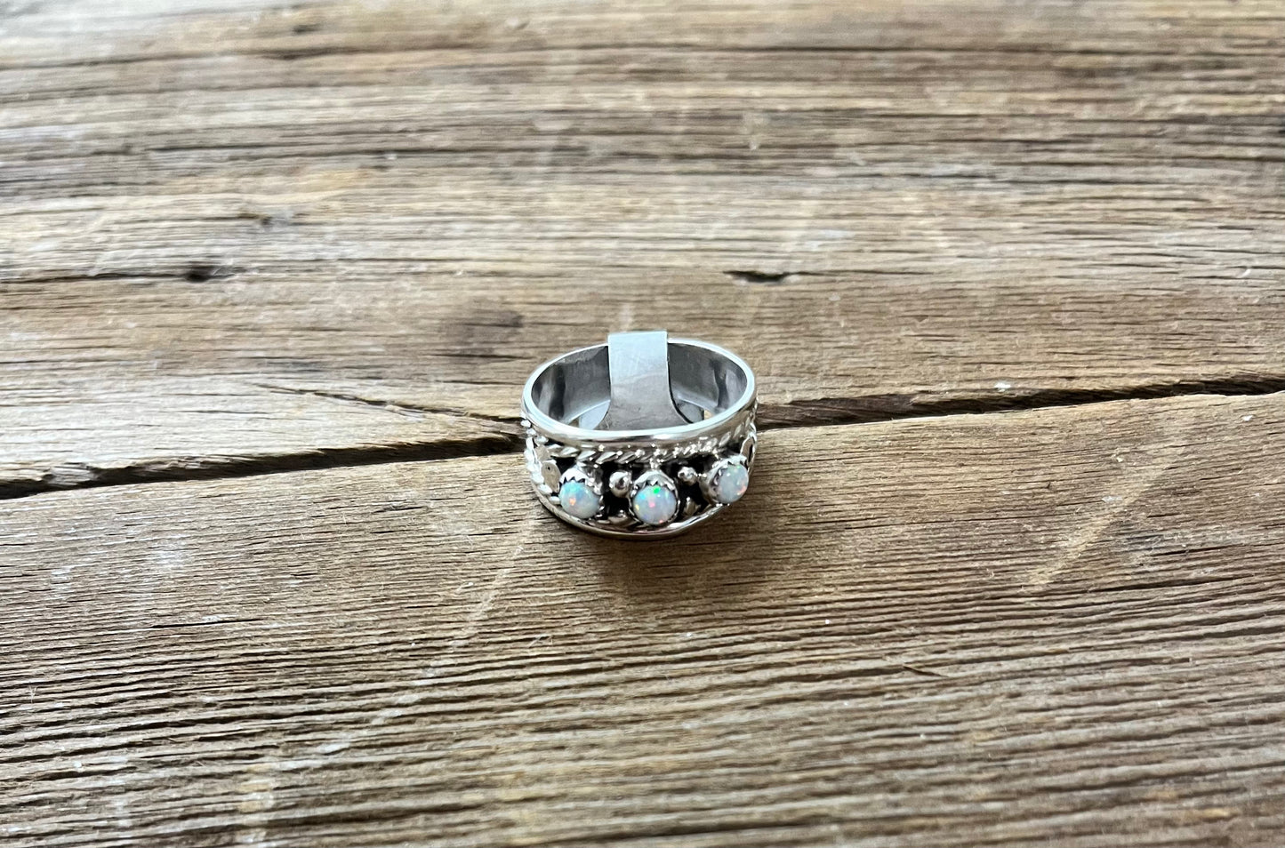 3 Stone Opal Thick Band Ring