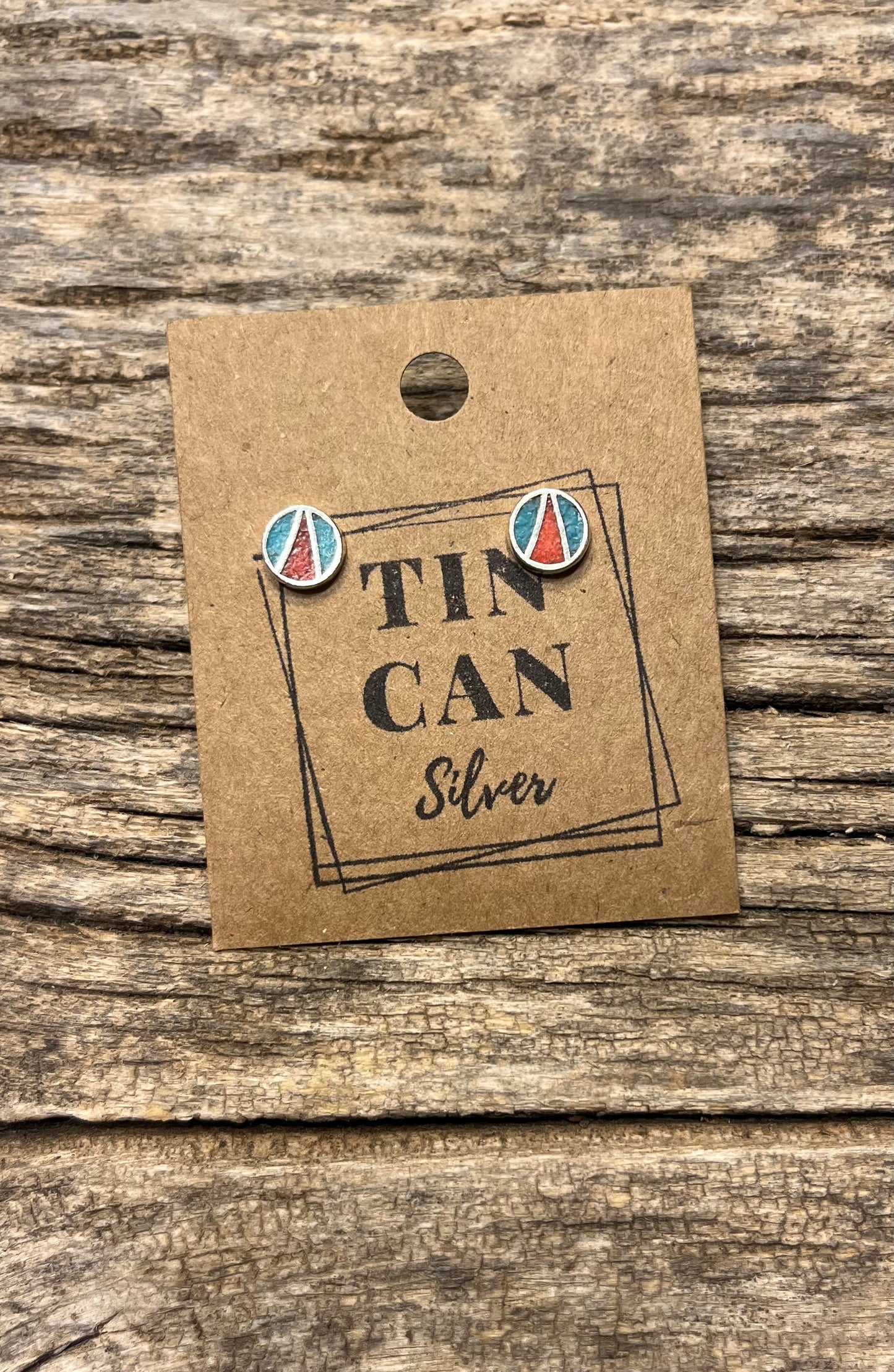 Turquoise n Coral Inlay Studs