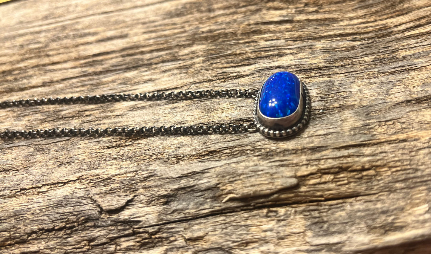 Deep Blue Opal Chain Necklace