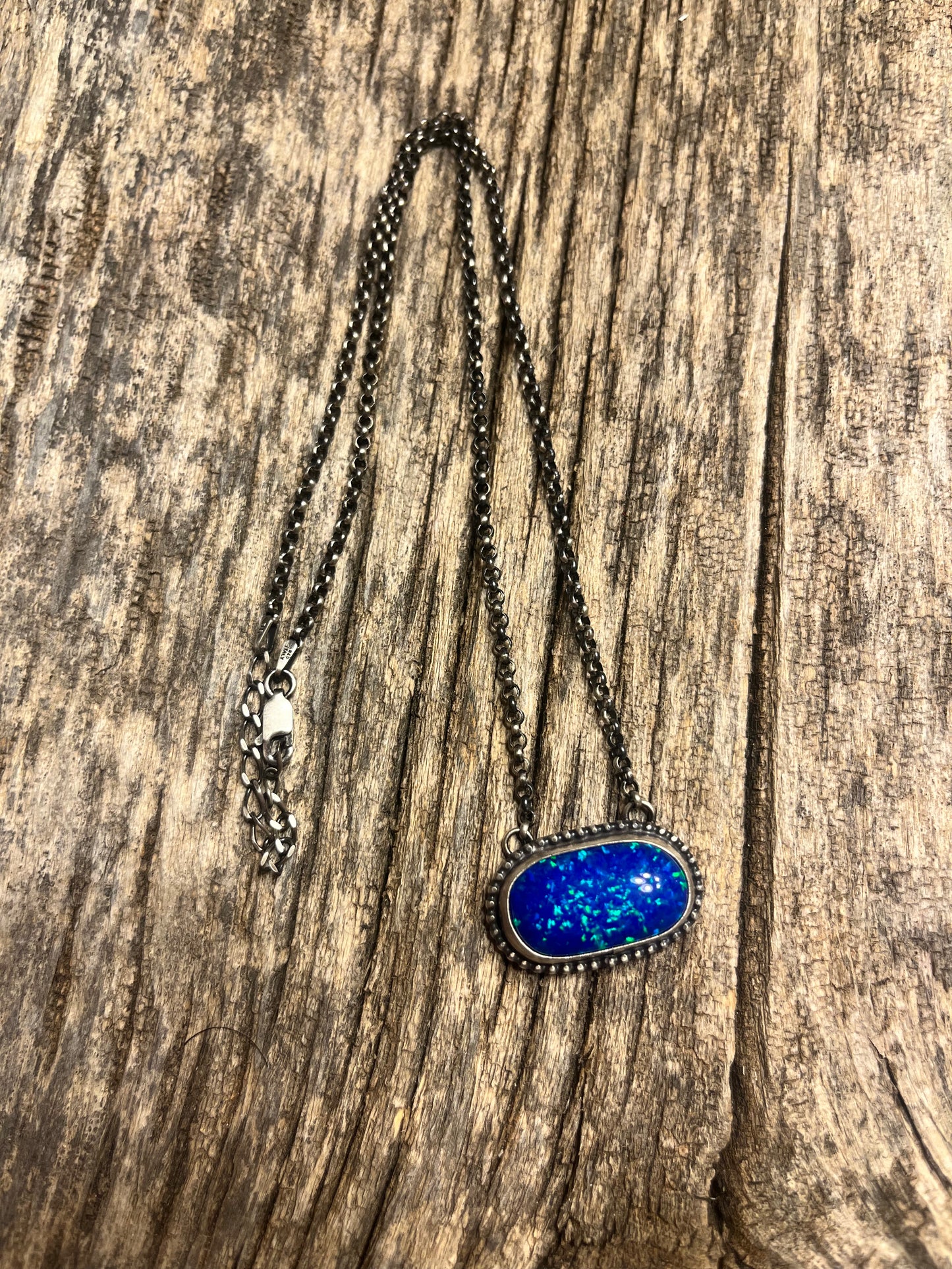 Deep Blue Opal Chain Necklace