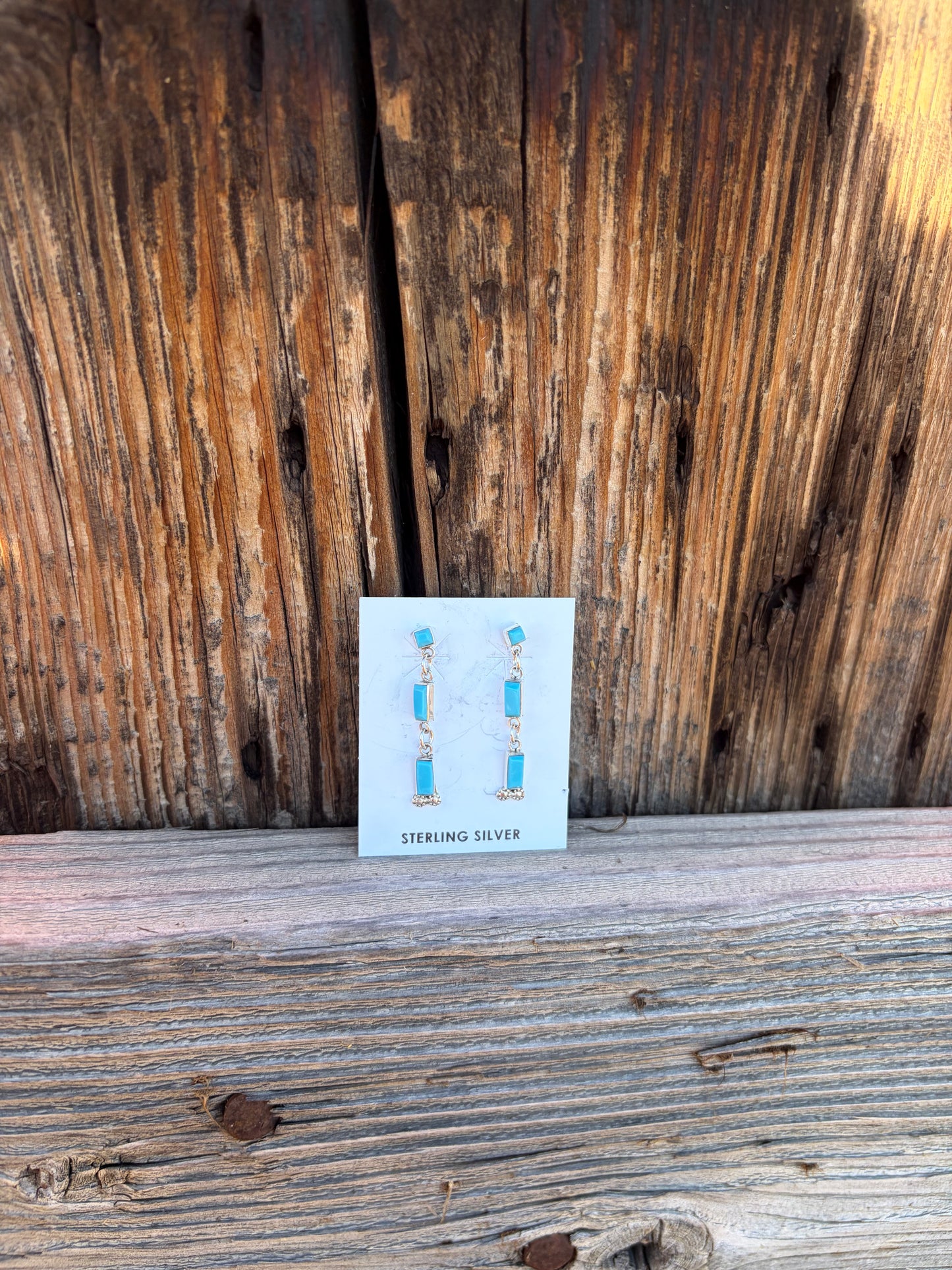 3 Stone Turquoise Drop Earrings