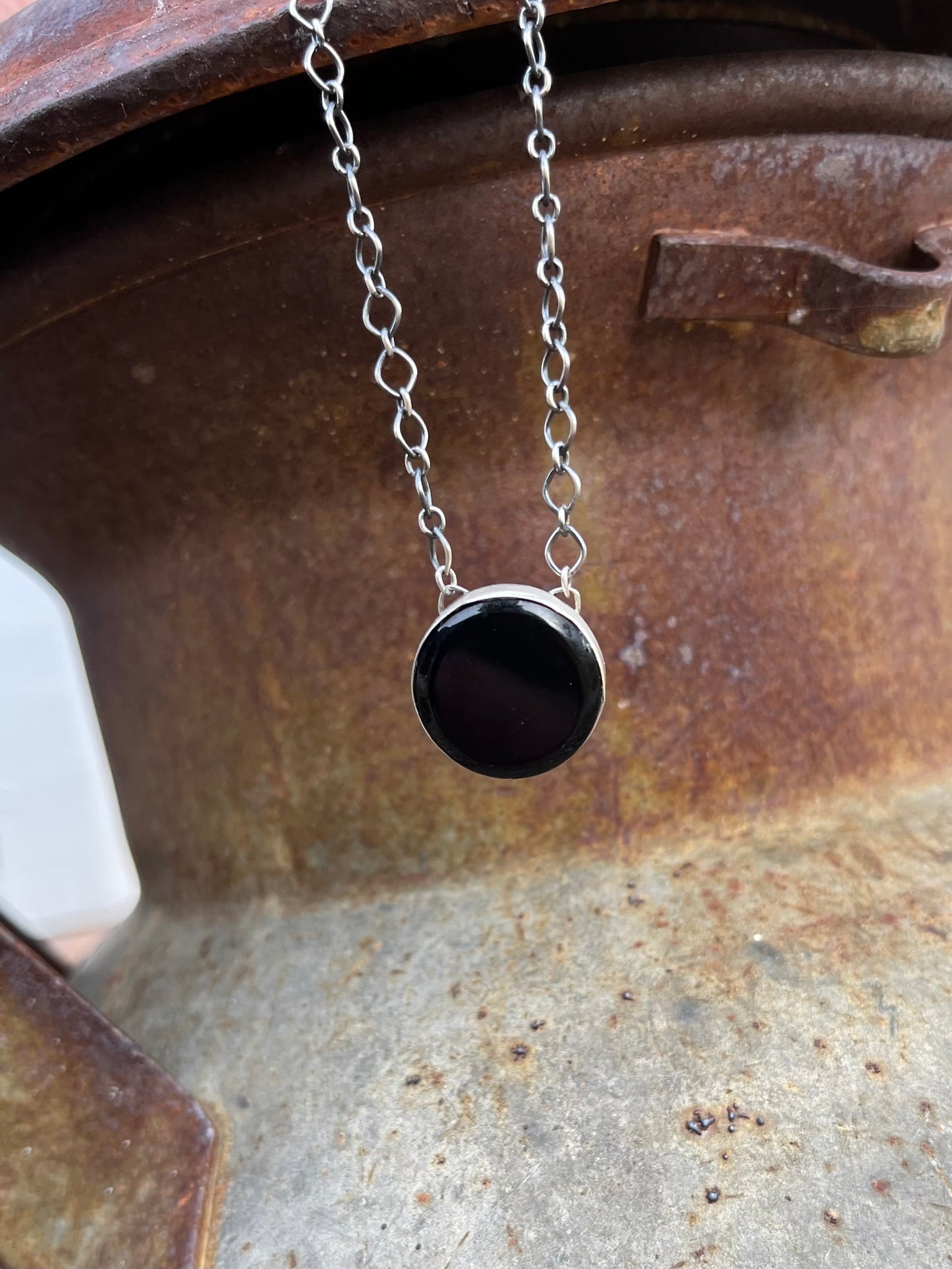 Circle Black Onyx Chain Necklace
