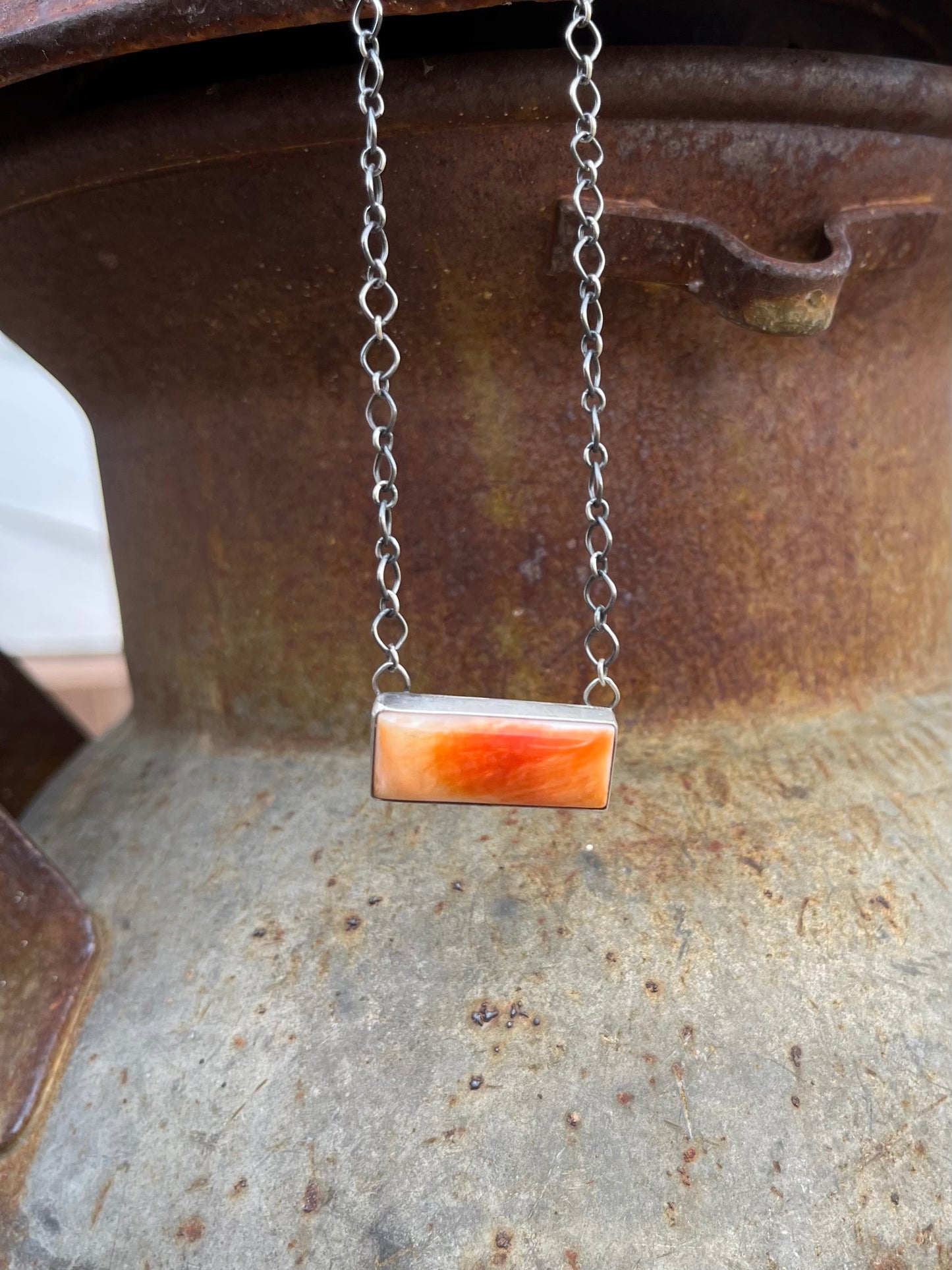 Orange Spiny Bar Chain Necklace