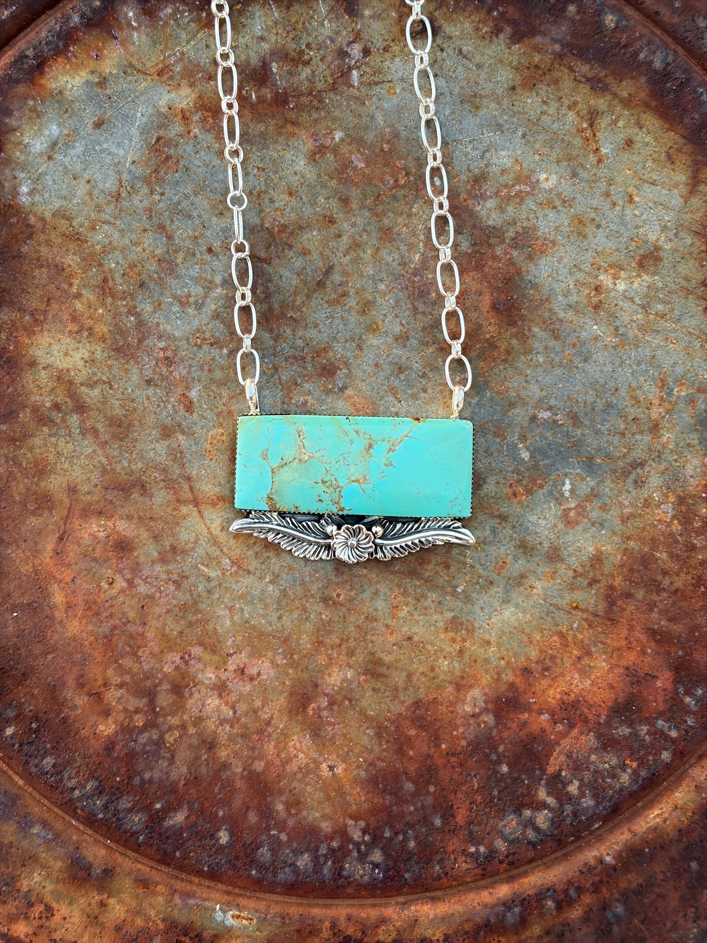 Big Bar of Turquoise Chain Necklace