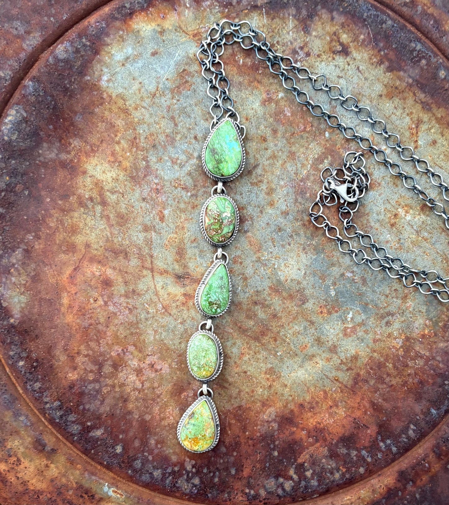 5 Stone Royston Turquoise Lariat Necklace