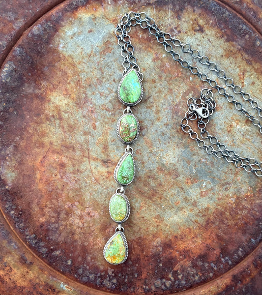 5 Stone Royston Turquoise Lariat Necklace