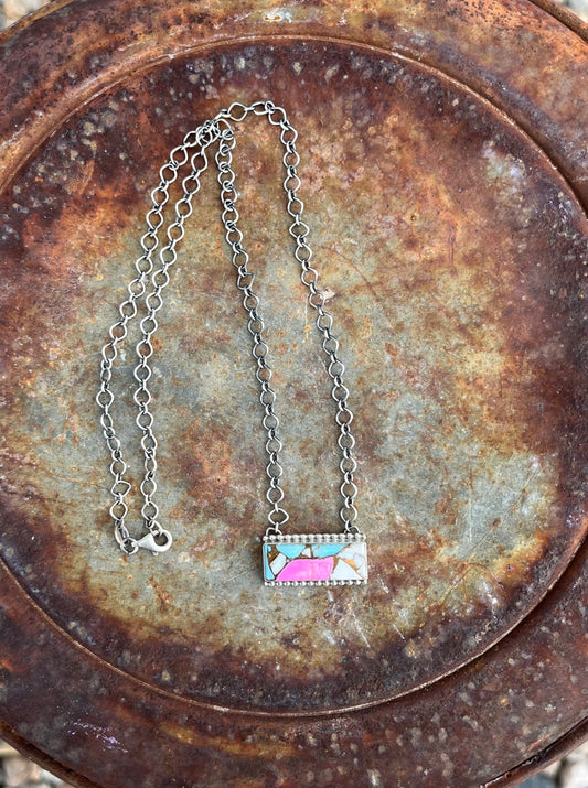 Cotton Candy Rectangle Bar Necklace