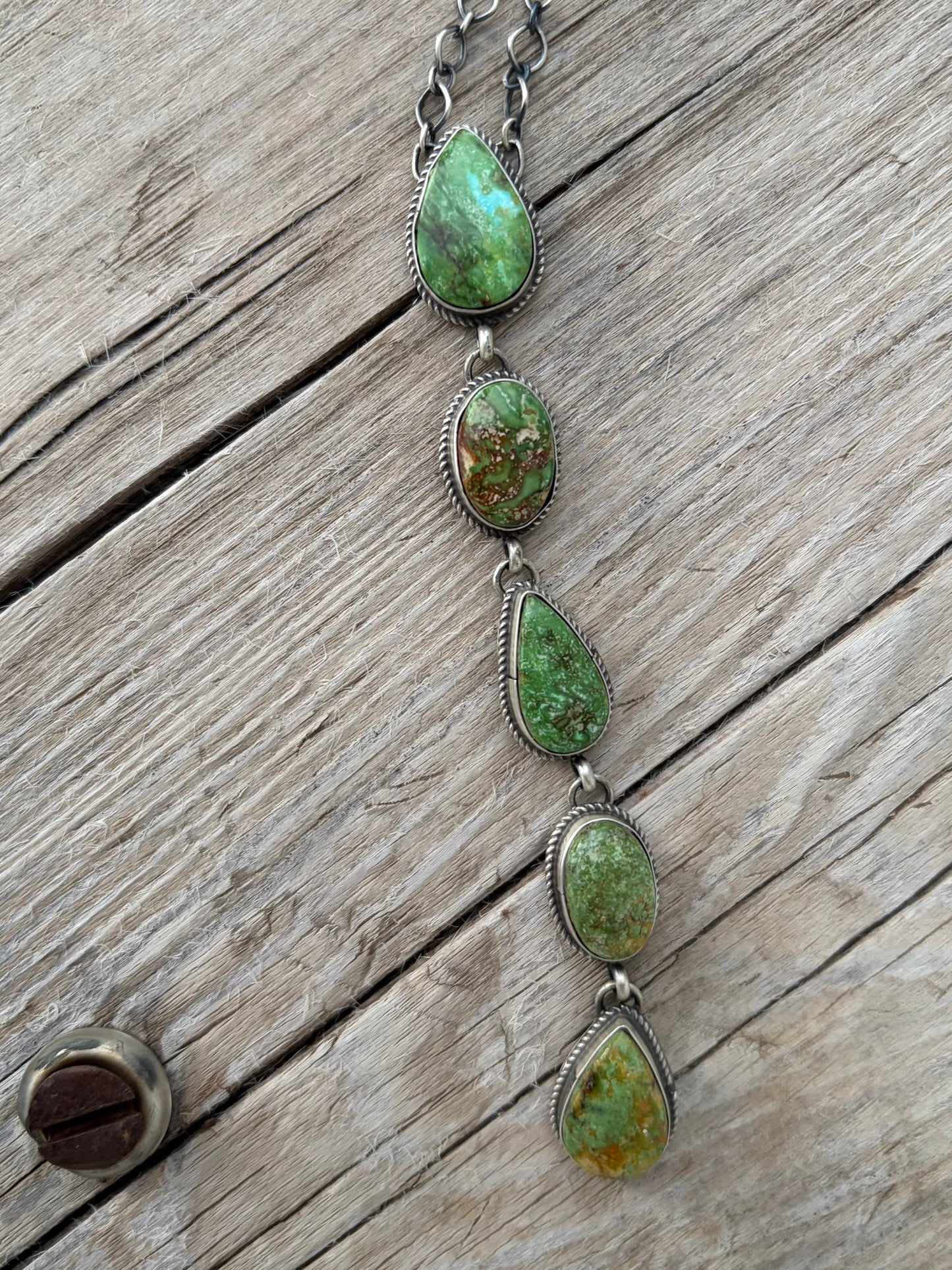 5 Stone Royston Turquoise Lariat Necklace