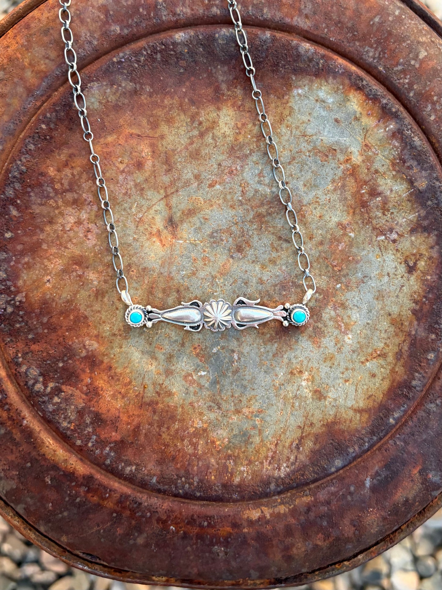 Sterling Silver and Turquoise Long Bar Necklace
