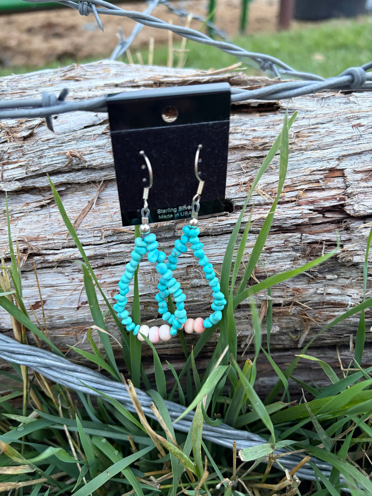 Turquoise and Pink Conch Teardrop Earrings