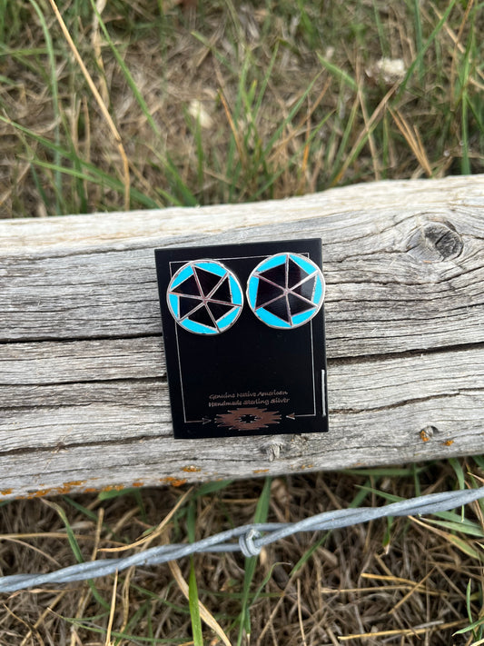 Zuni Made Turquoise and Onyx Earrings