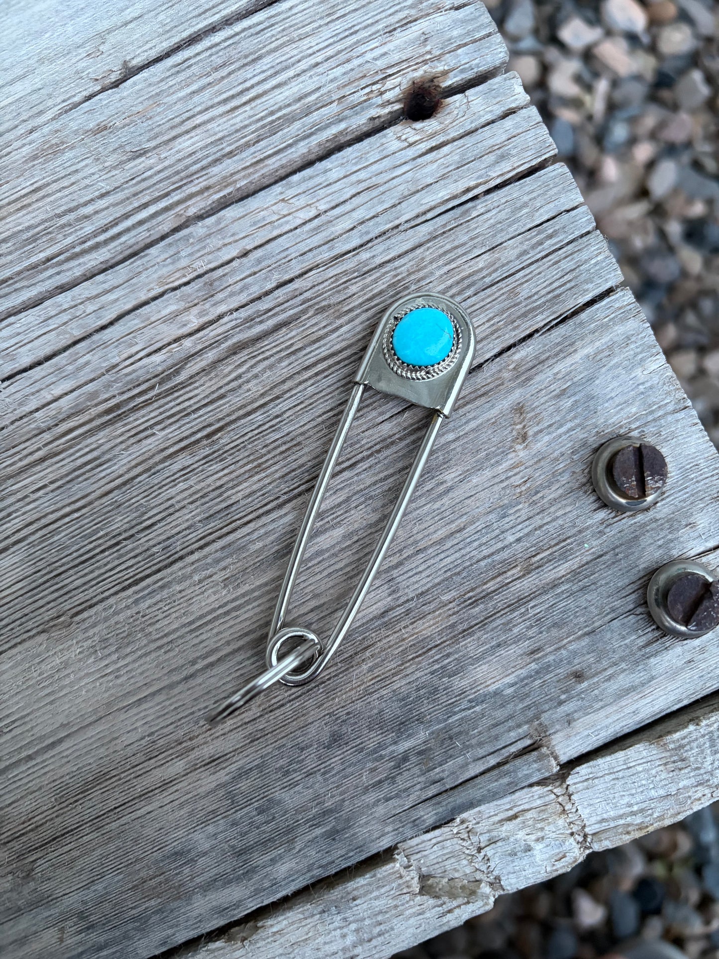 Huge Safety Pin Keychain with Turquoise
