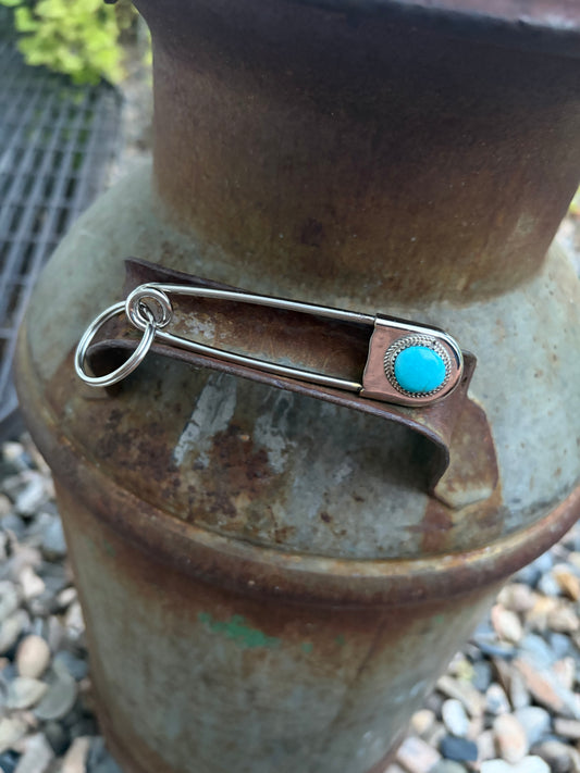 Huge Safety Pin Keychain with Turquoise