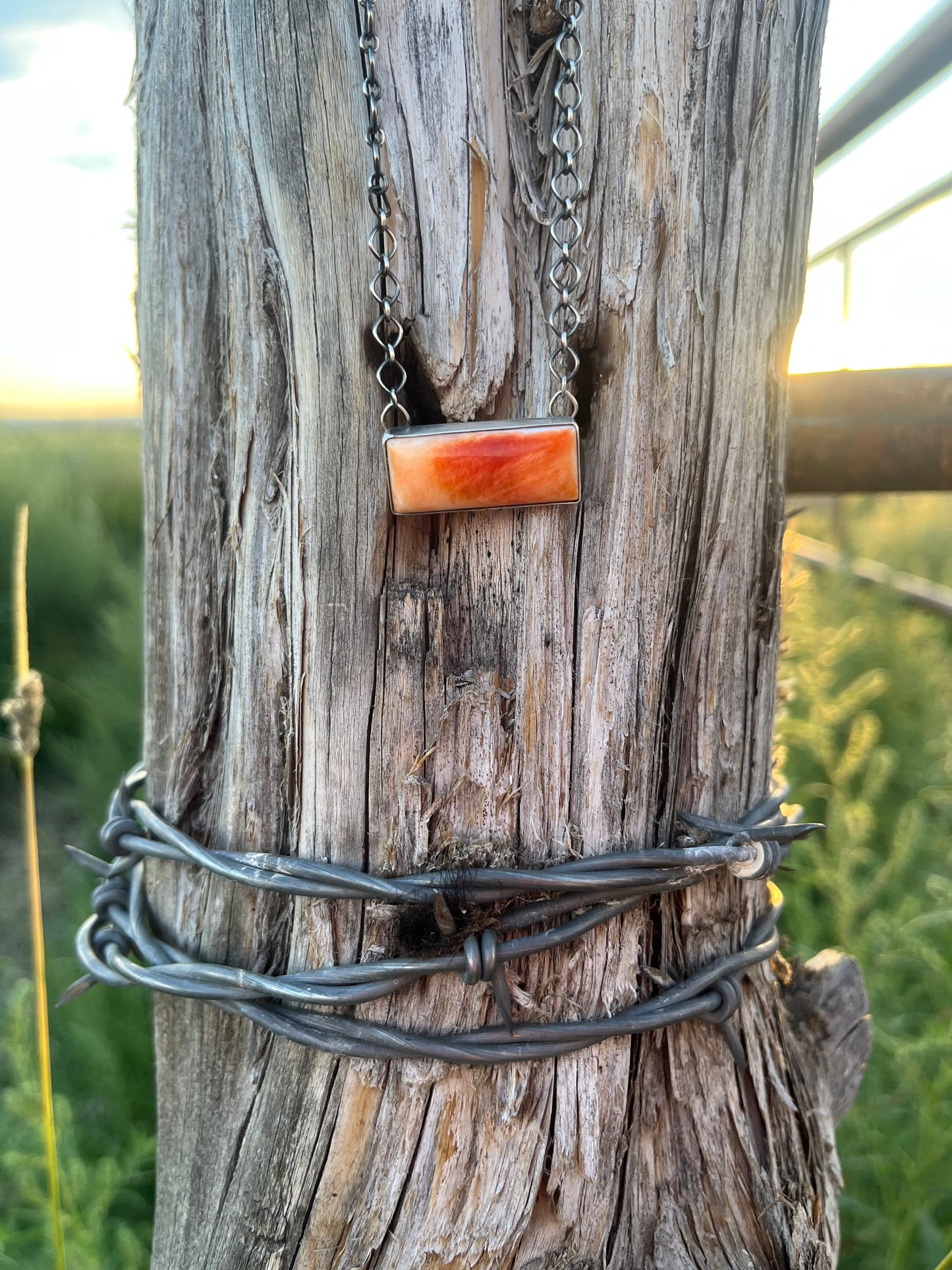 Orange Spiny Bar Chain Necklace