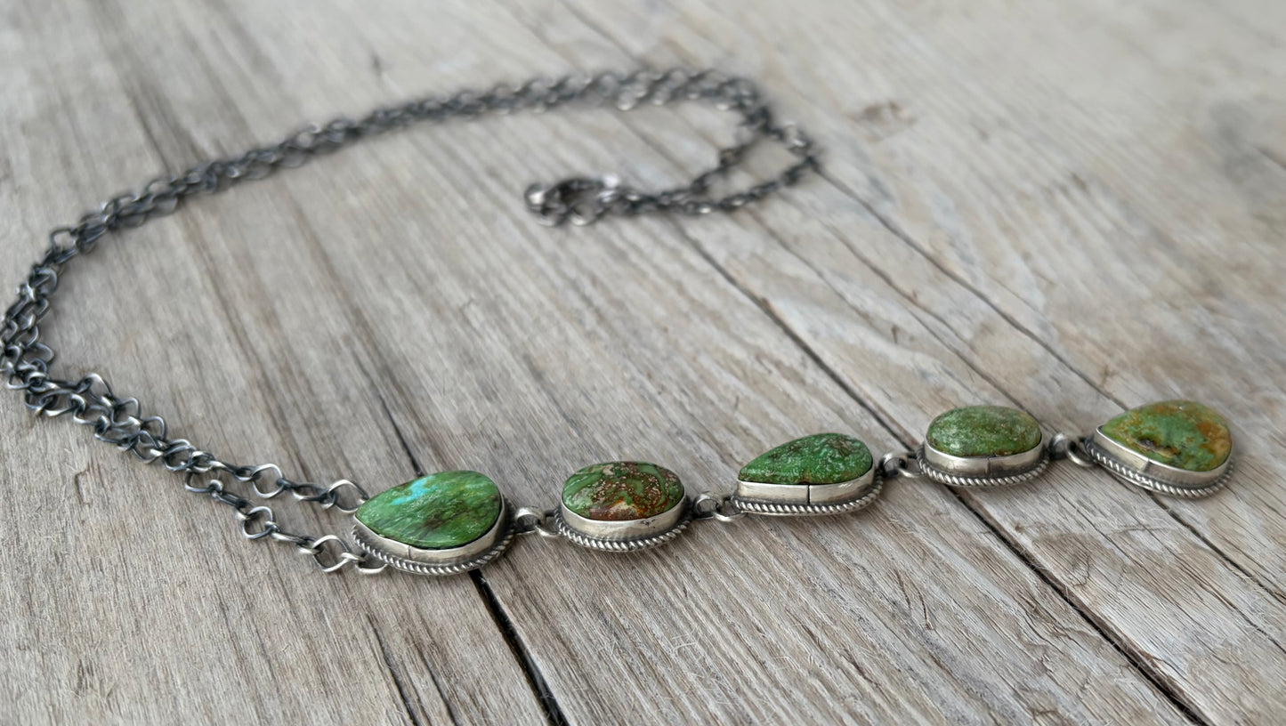 5 Stone Royston Turquoise Lariat Necklace