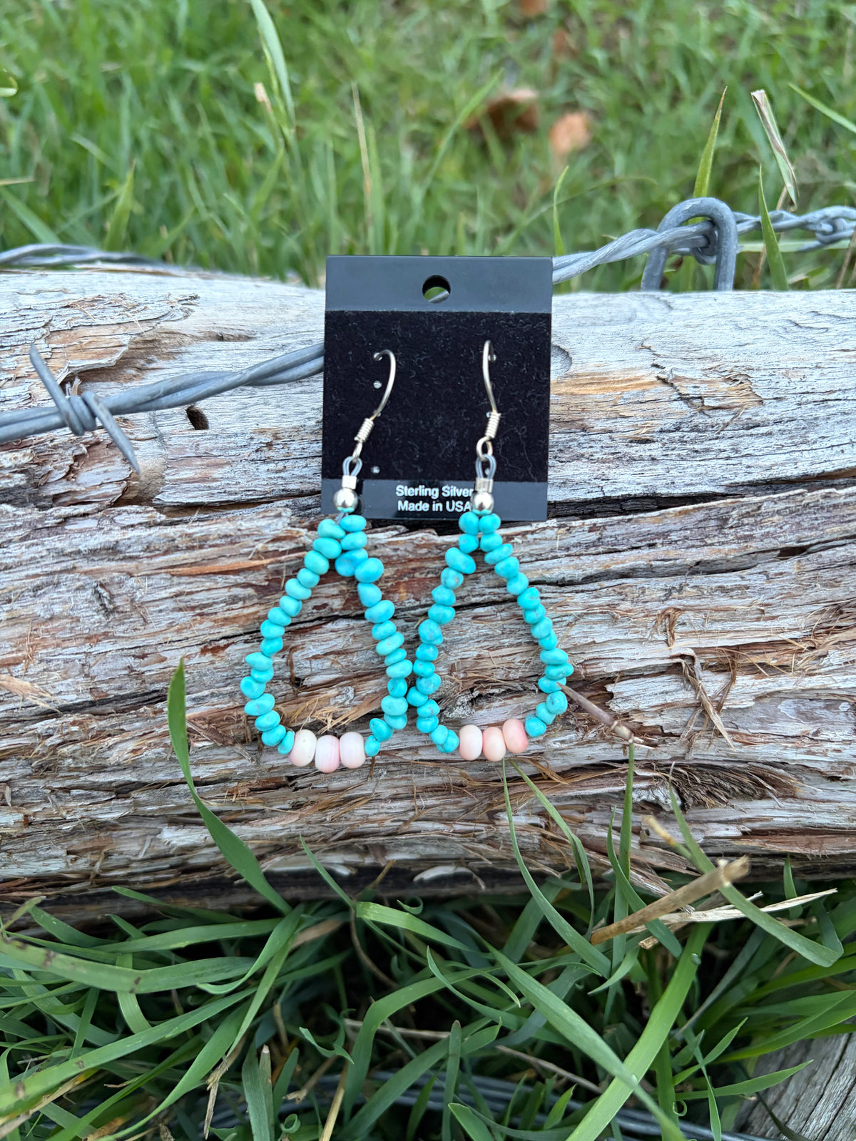 Turquoise and Pink Conch Teardrop Earrings