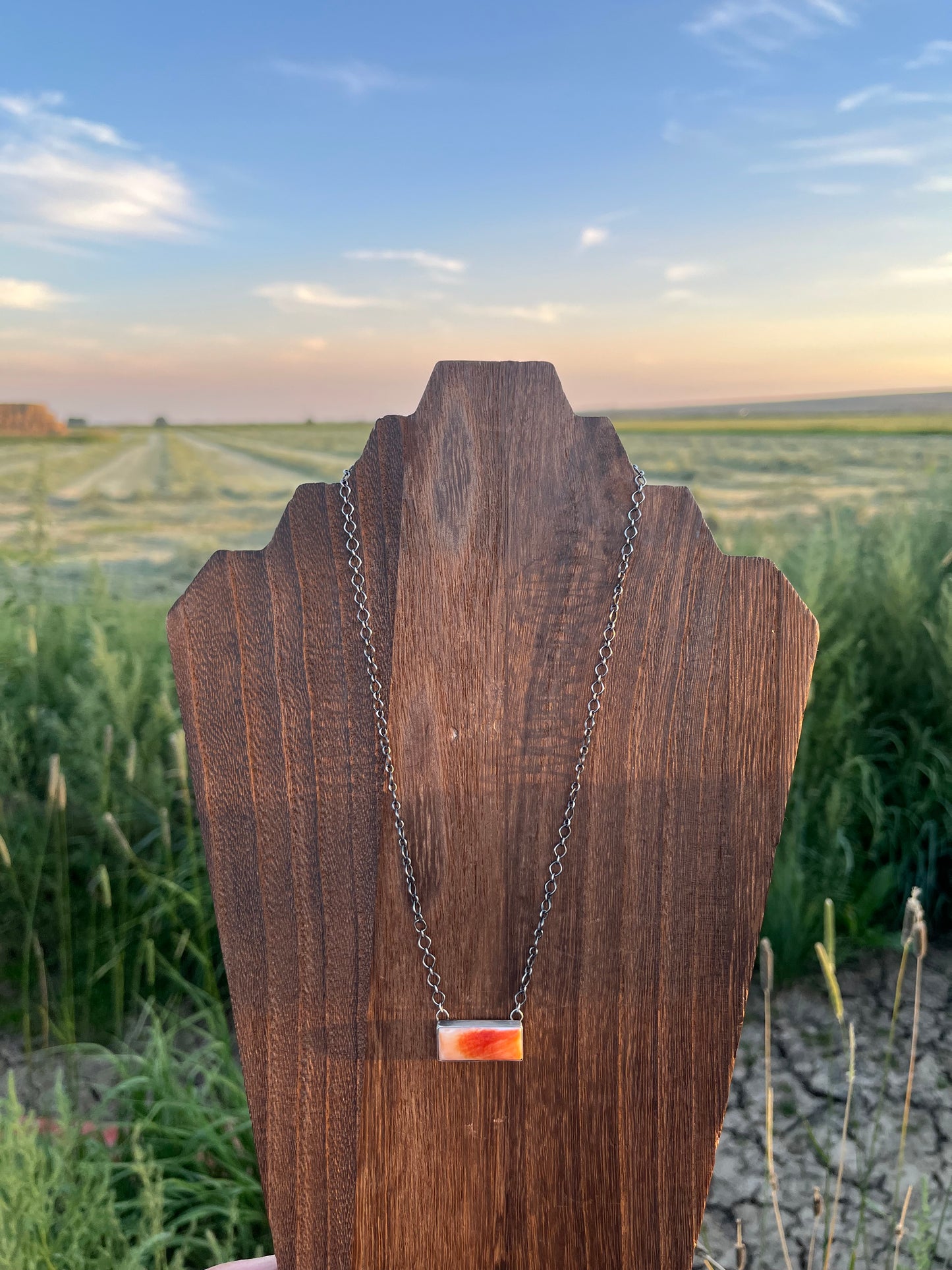 Orange Spiny Bar Chain Necklace