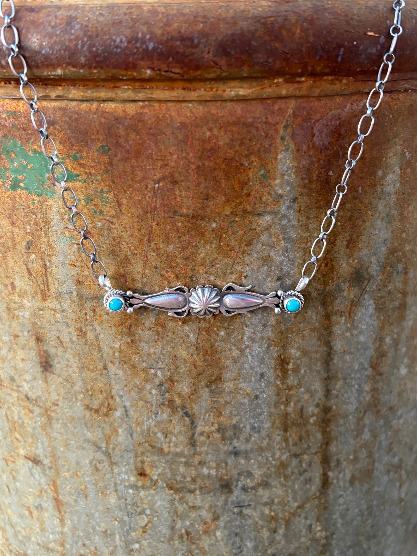 Sterling Silver and Turquoise Long Bar Necklace