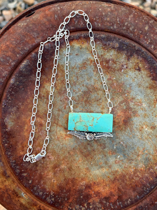 Big Bar of Turquoise Chain Necklace