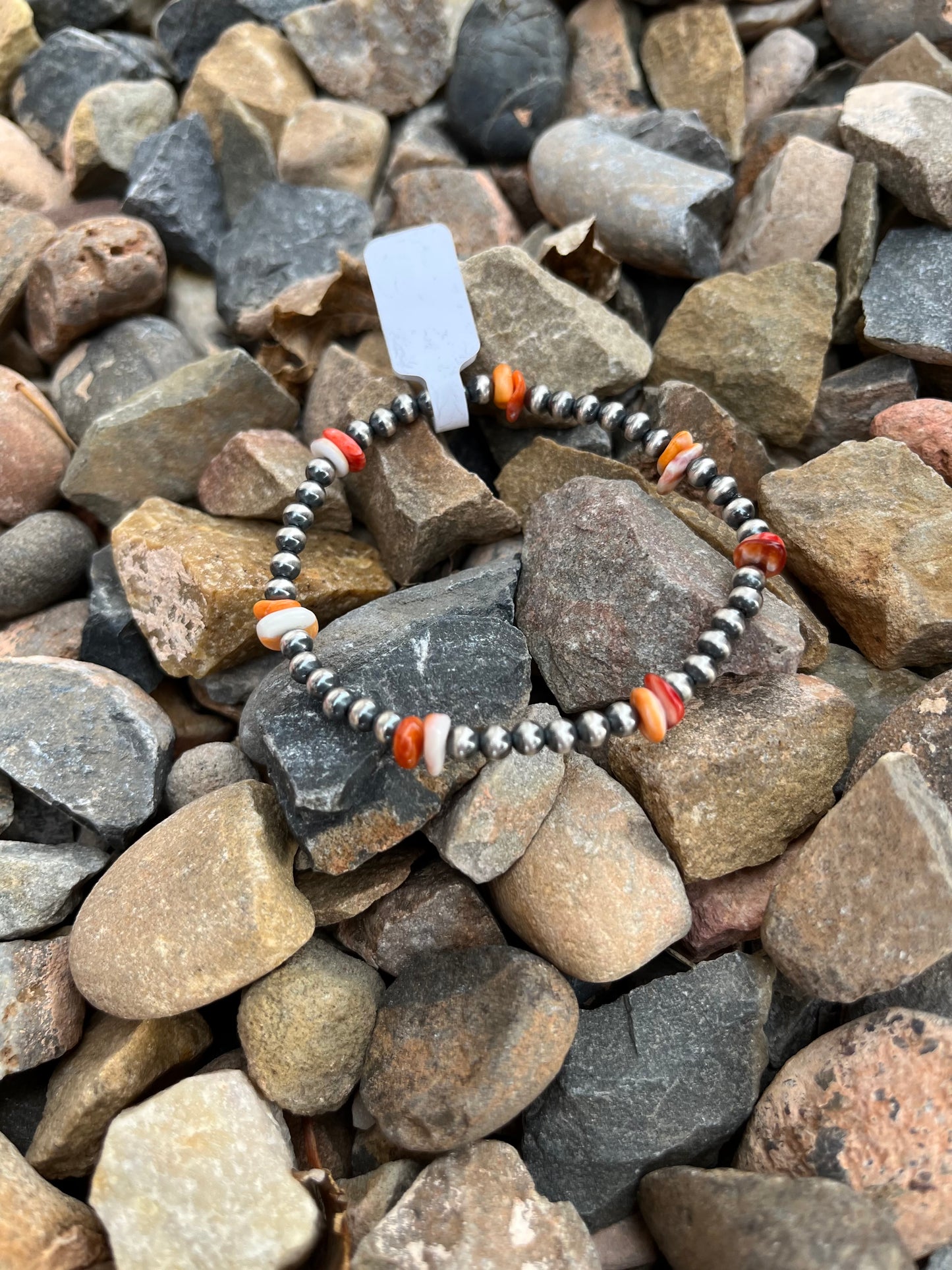 Pearl and Orange Spiny Stretch Bracelet
