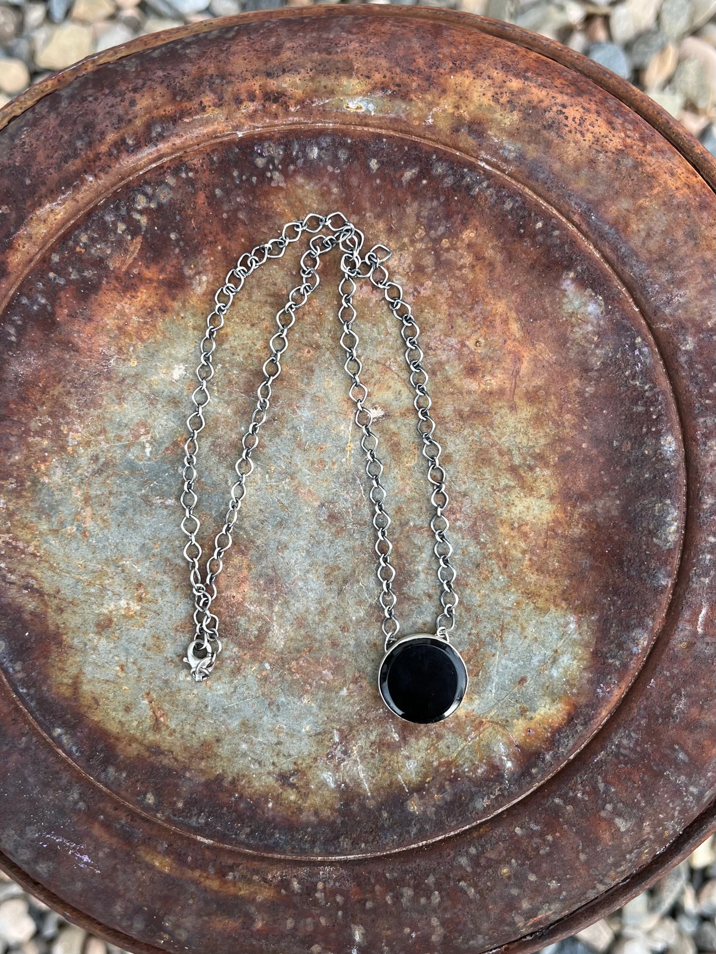 Circle Black Onyx Chain Necklace