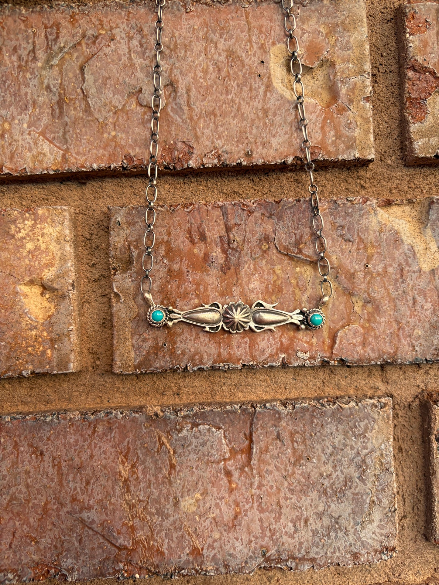 Sterling Silver and Turquoise Long Bar Necklace