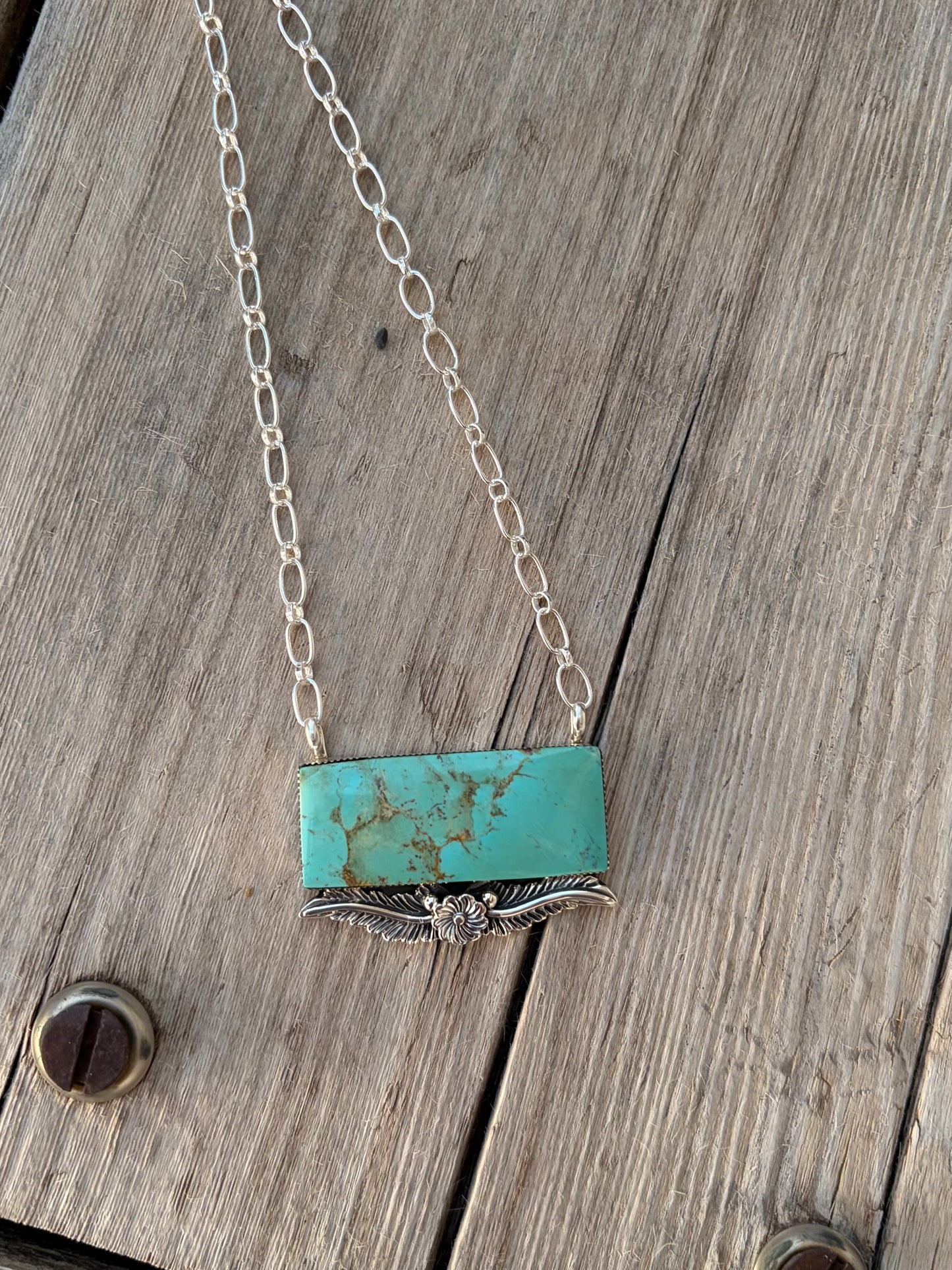 Big Bar of Turquoise Chain Necklace
