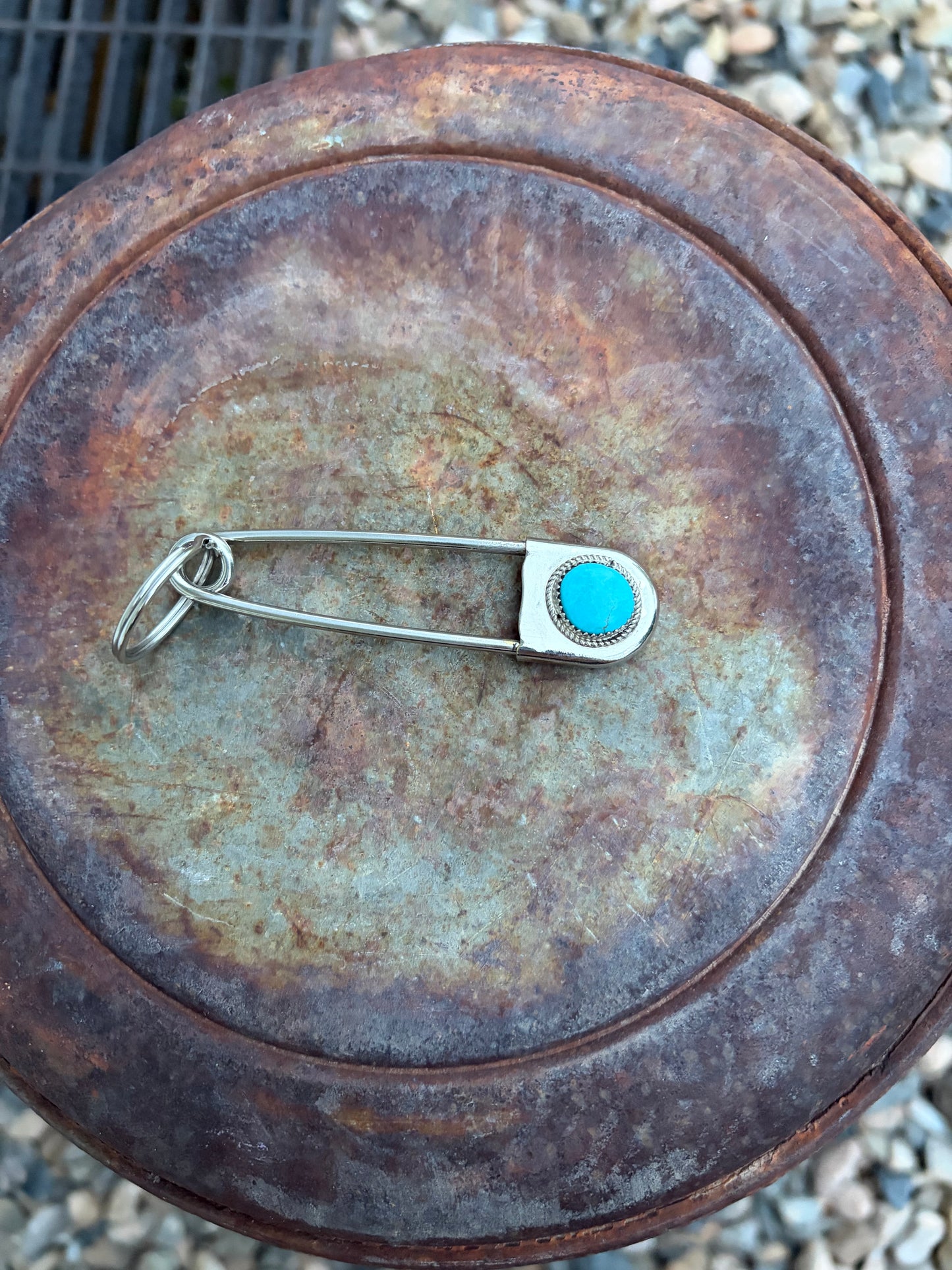 Huge Safety Pin Keychain with Turquoise