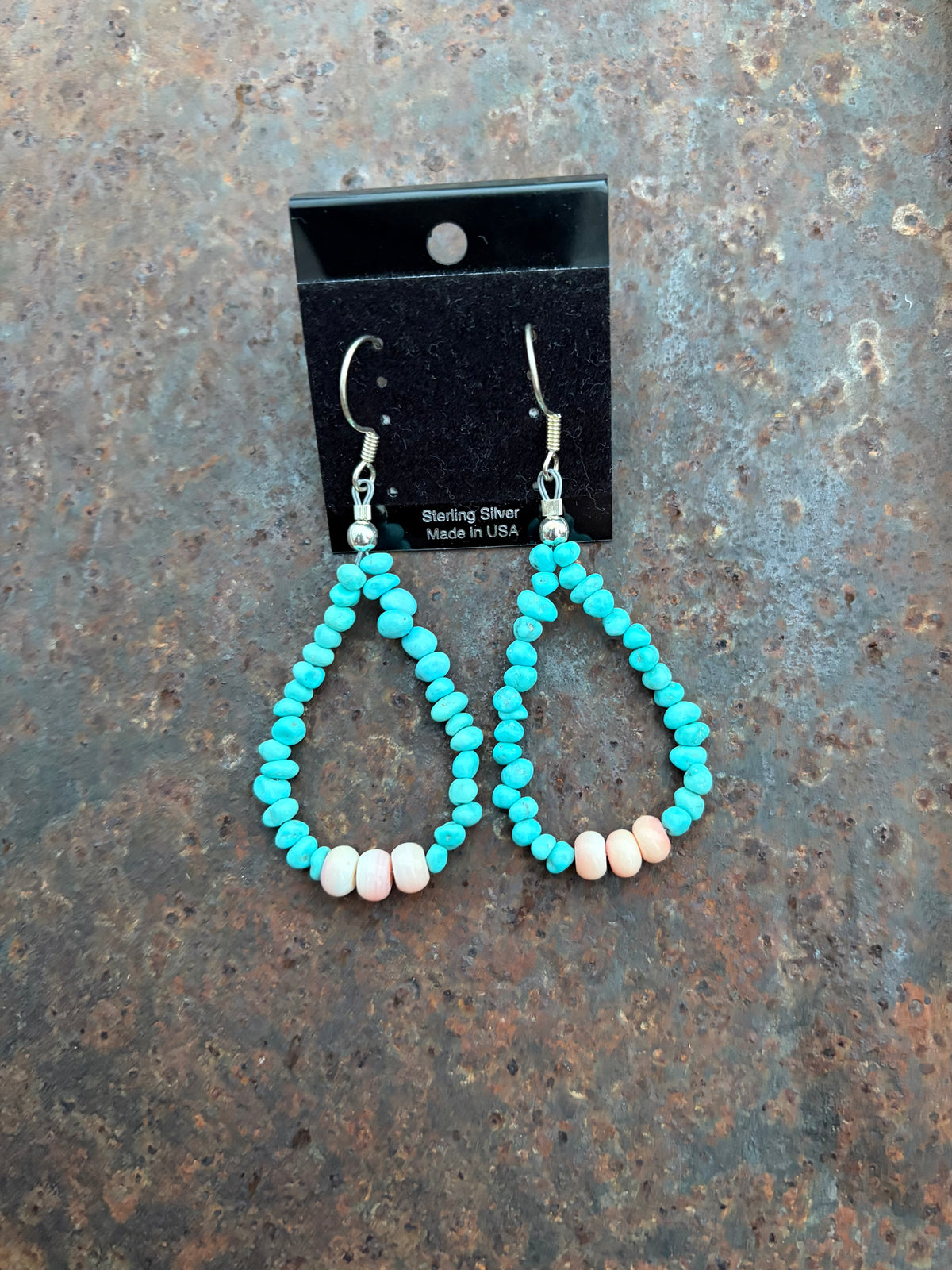 Turquoise and Pink Conch Teardrop Earrings