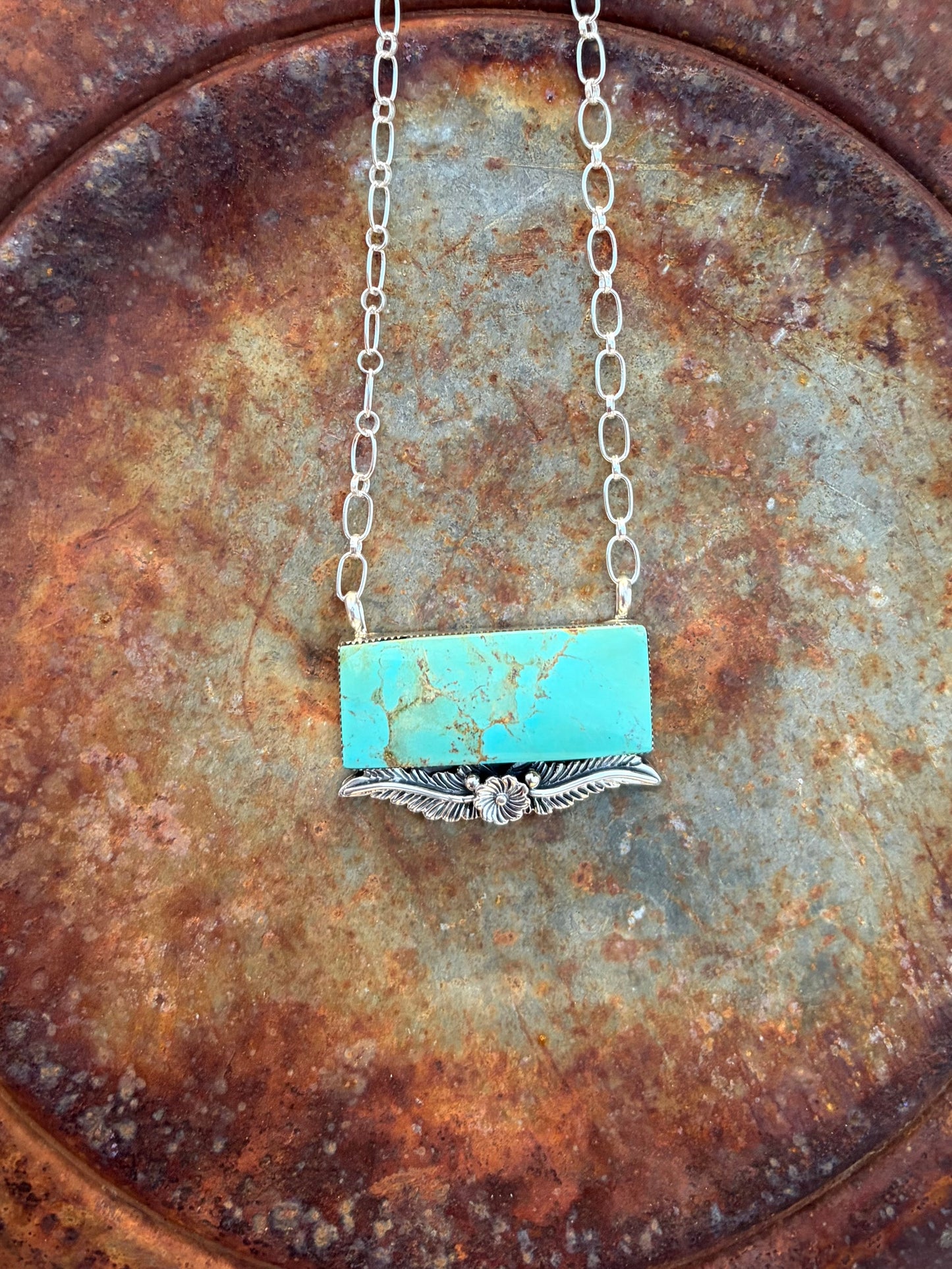 Big Bar of Turquoise Chain Necklace