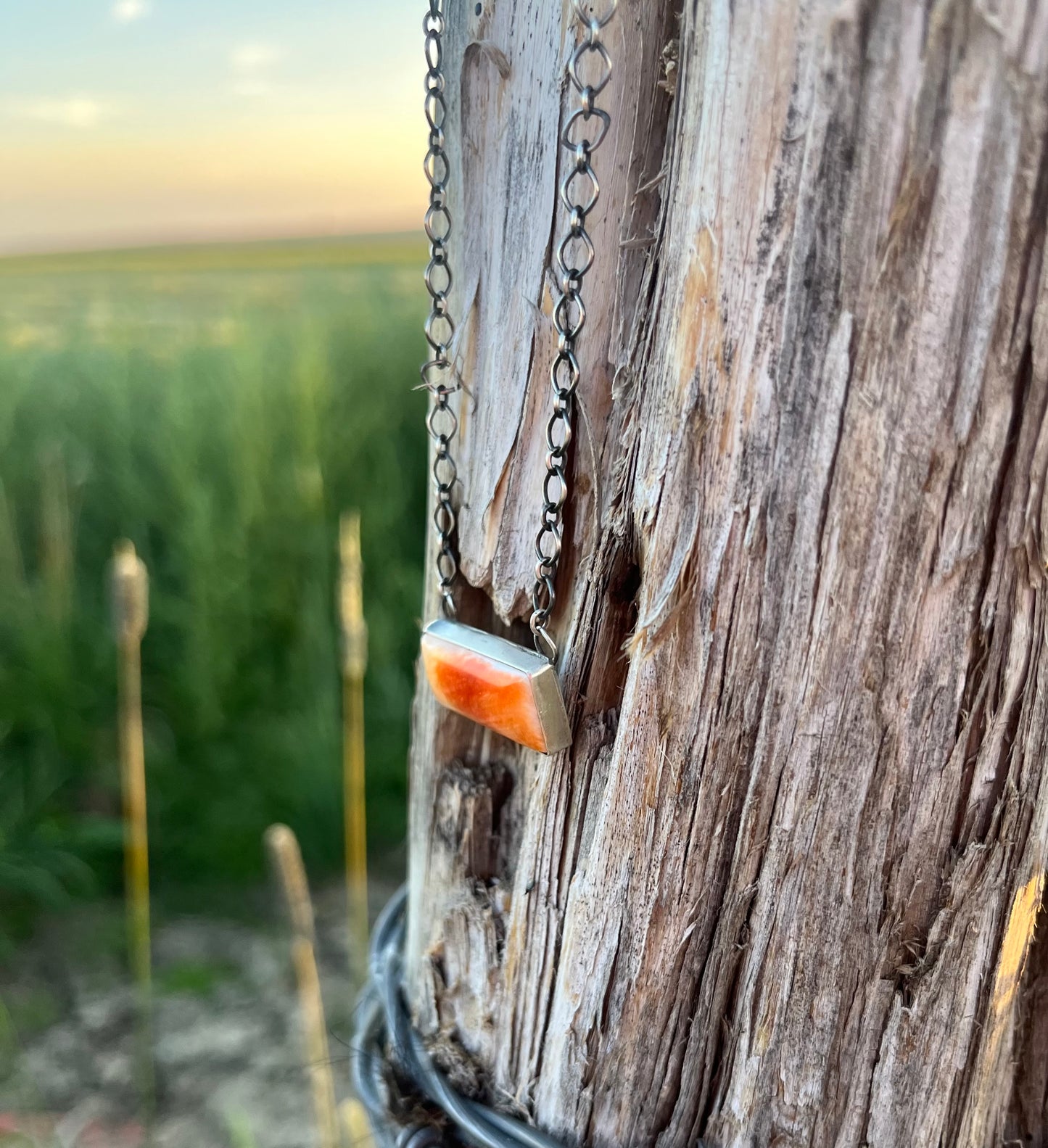 Orange Spiny Bar Chain Necklace