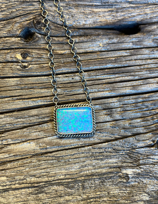 Light Blue Opal Chain Necklace