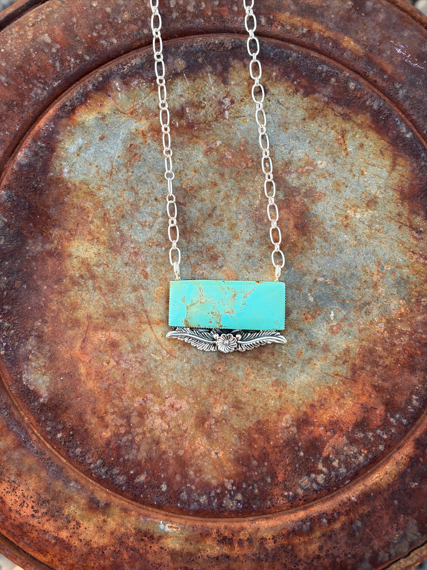 Big Bar of Turquoise Chain Necklace