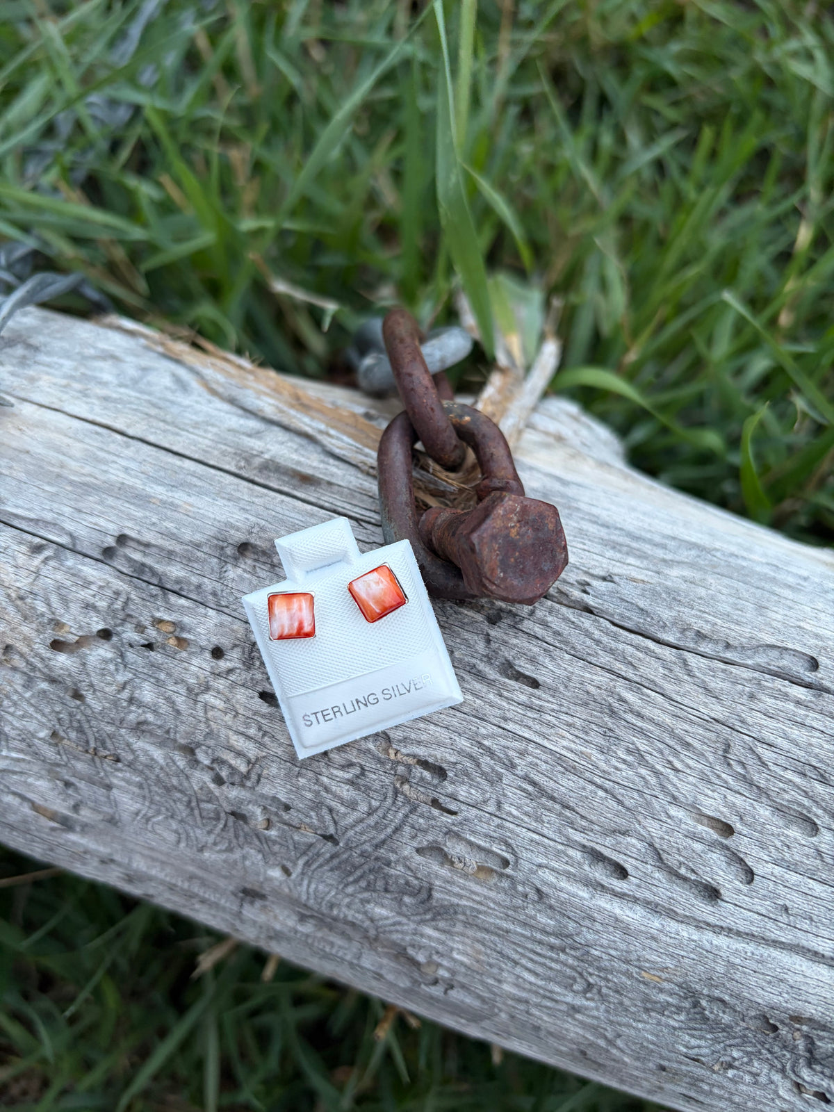 Orange Spiny Square Studs