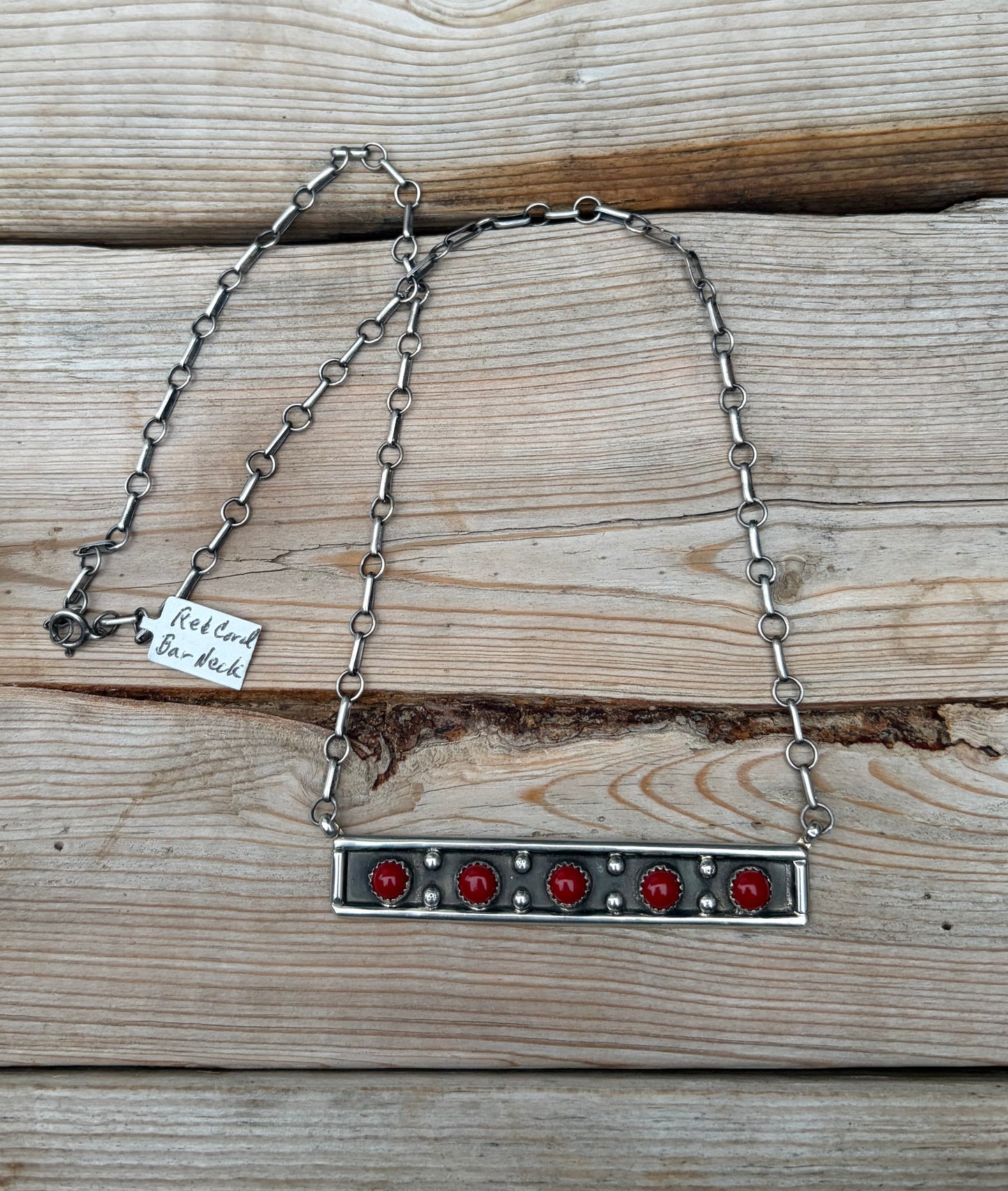 5 Stone Red Coral Bar Necklace
