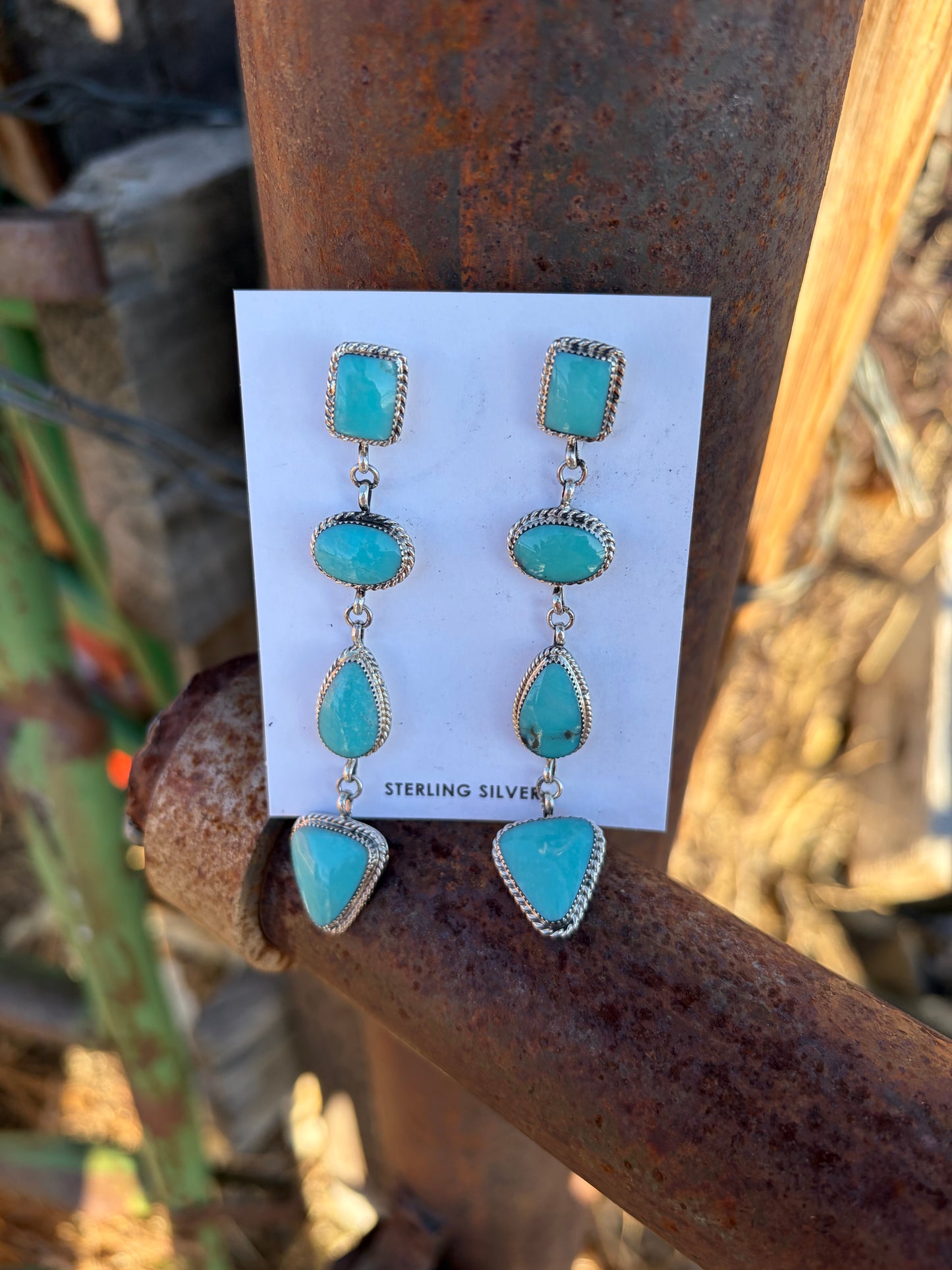4 Stone Turquoise Drop Earrings