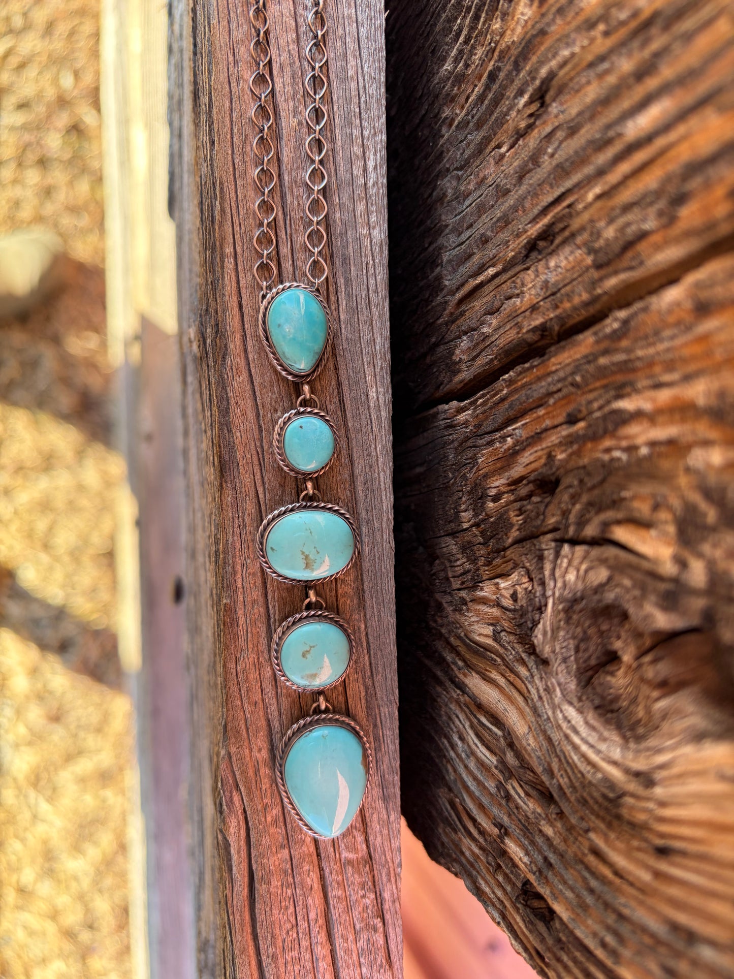 Teardrop and Oval 5 Stone Turquoise Lariat Necklace
