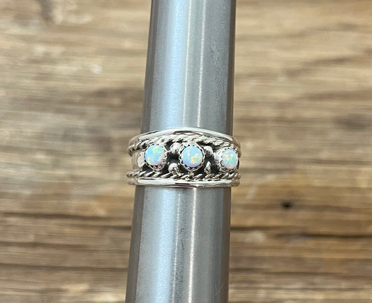 3 Stone Opal Thick  Band Ring