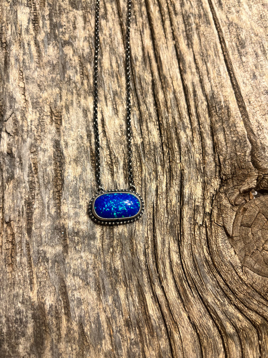 Deep Blue Opal Chain Necklace