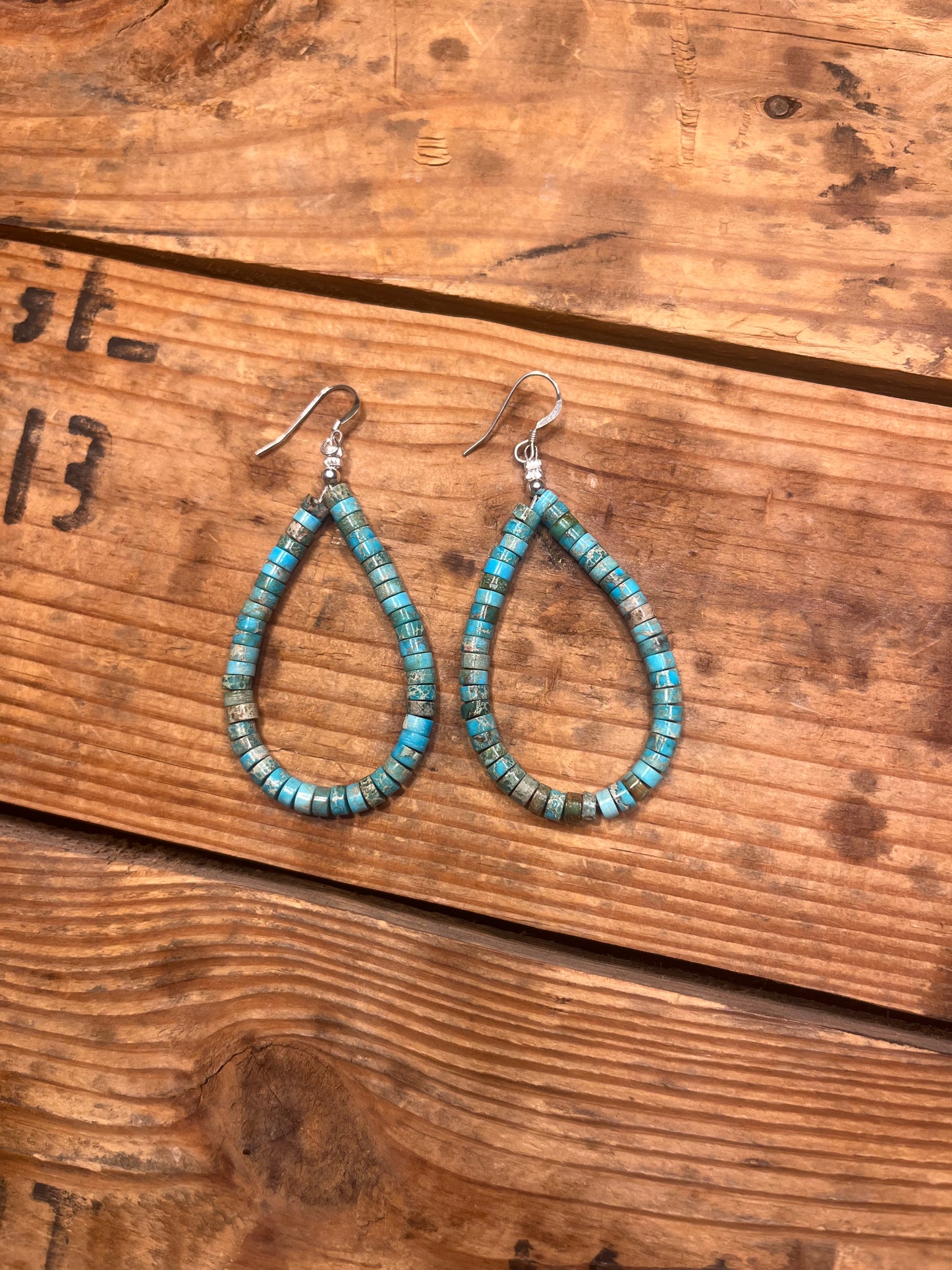 Beaded Turquoise Teardrop Earrings