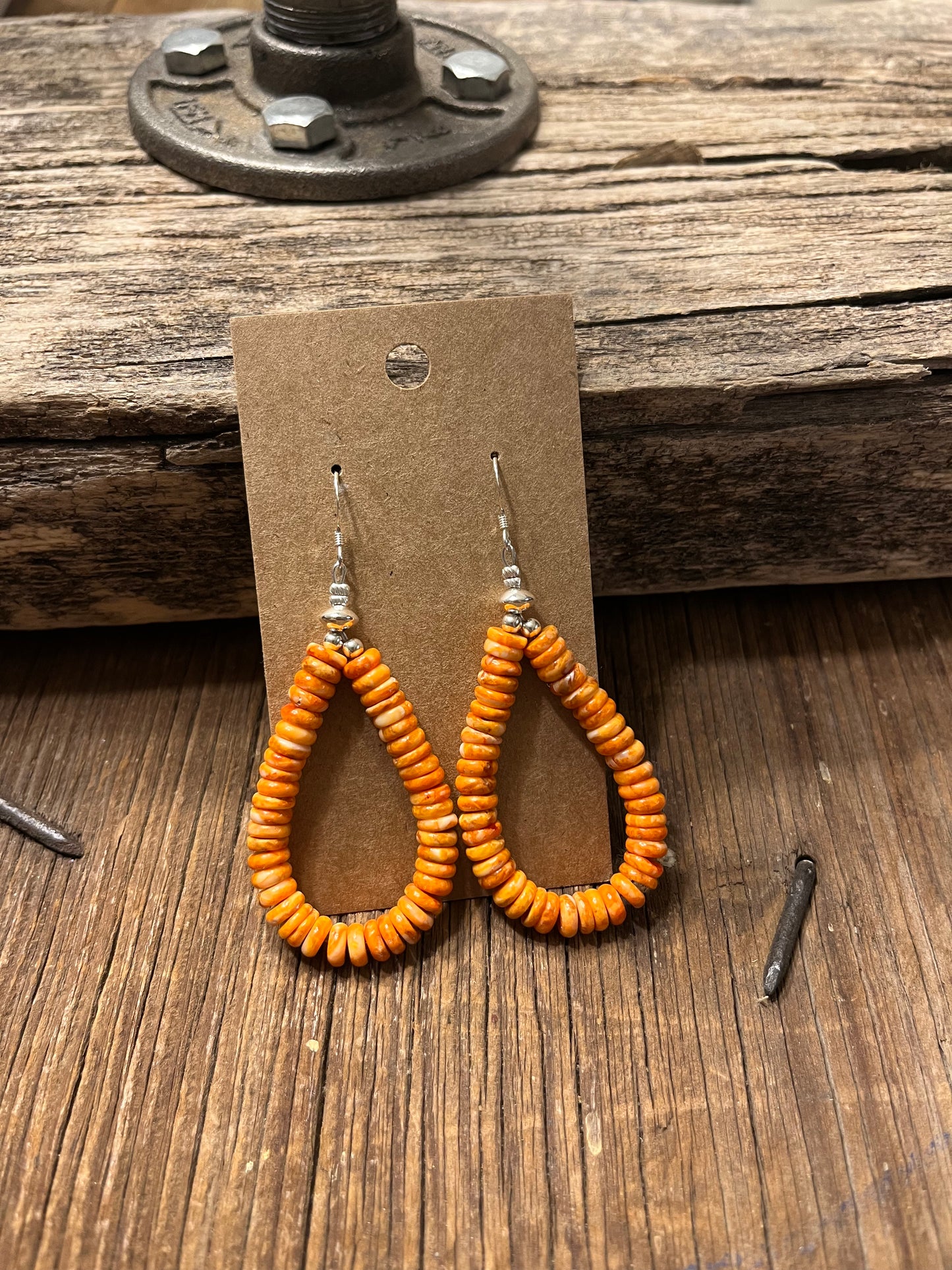 Orange Spiny Teardrop Earrings