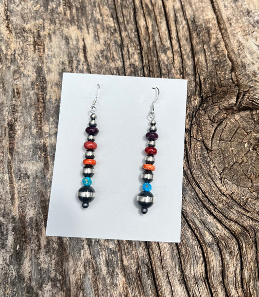 Navajo Pearl + Multi-Stone Drop Earrings