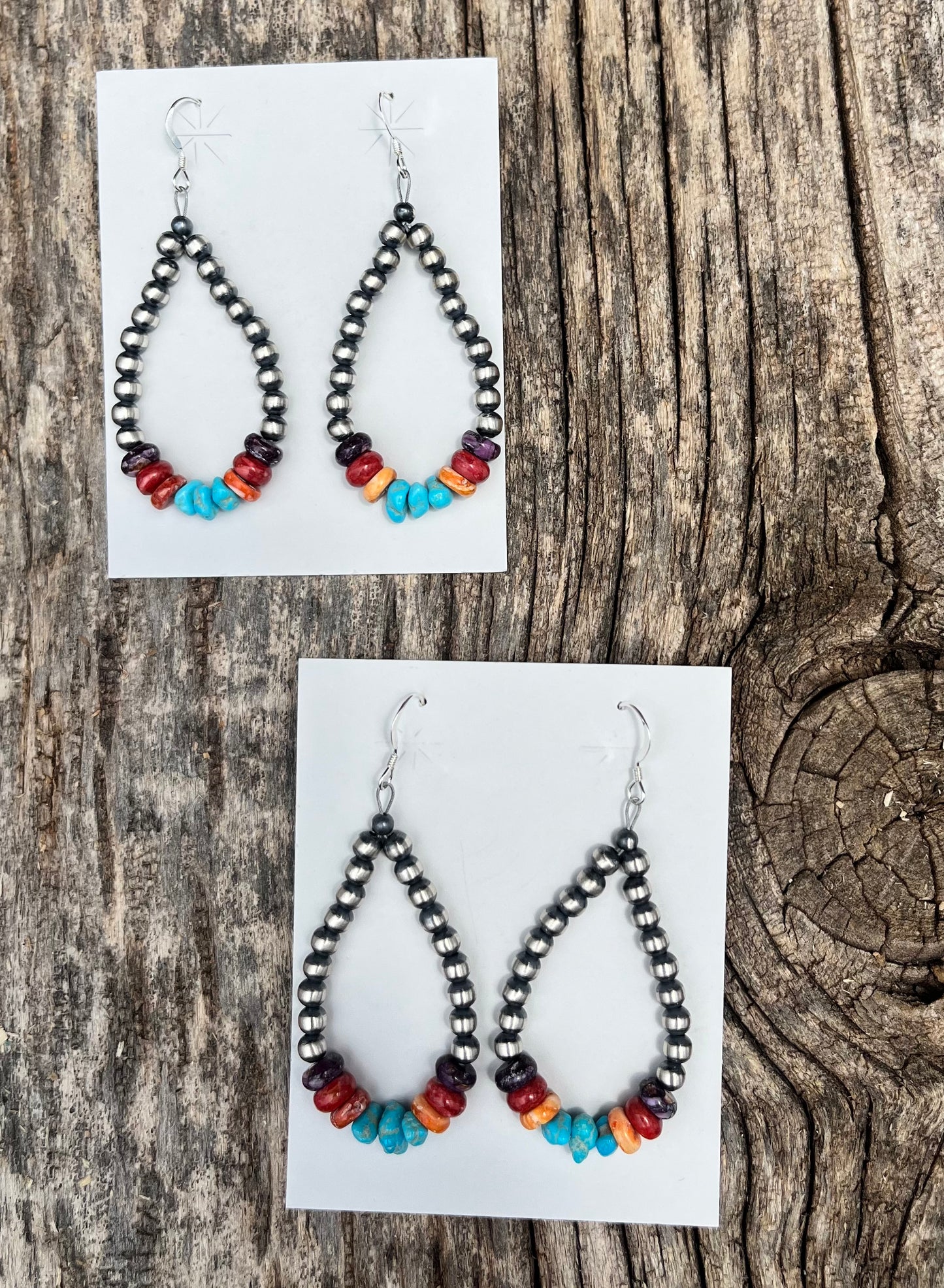 Navajo Pearl + Multi-Stone Hoop Earrings